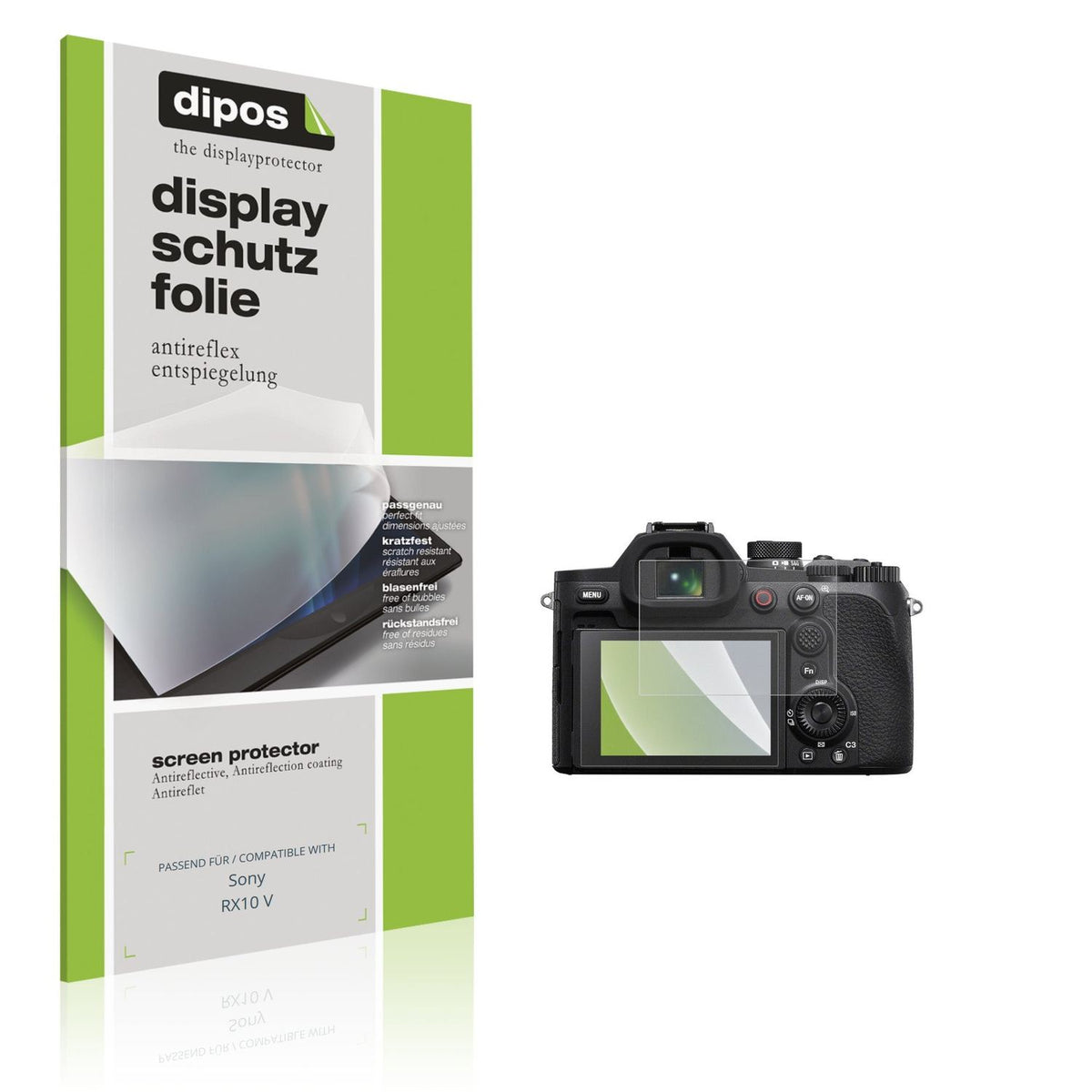 Matte Displayschutzfolie von dipos passend für Sony RX10 V, präziser Zuschnitt und blasenfrei montiert