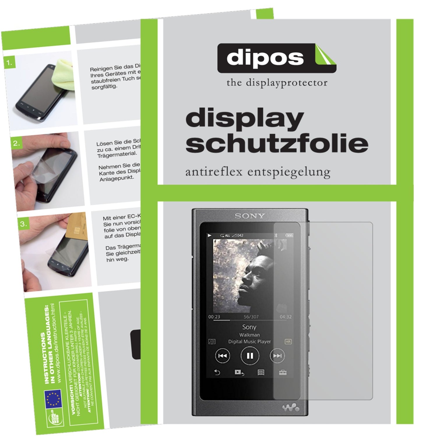 Matte Displayschutzfolie von dipos passend für Sony Walkman NW-A35, präziser Zuschnitt und blasenfrei montiert