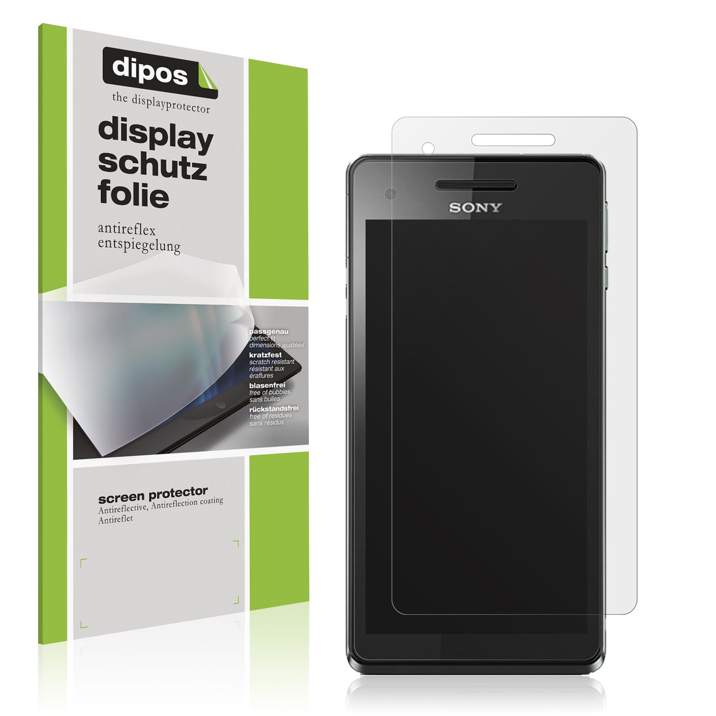Matte Displayschutzfolie von dipos passend für Sony Xperia V, präziser Zuschnitt und blasenfrei montiert