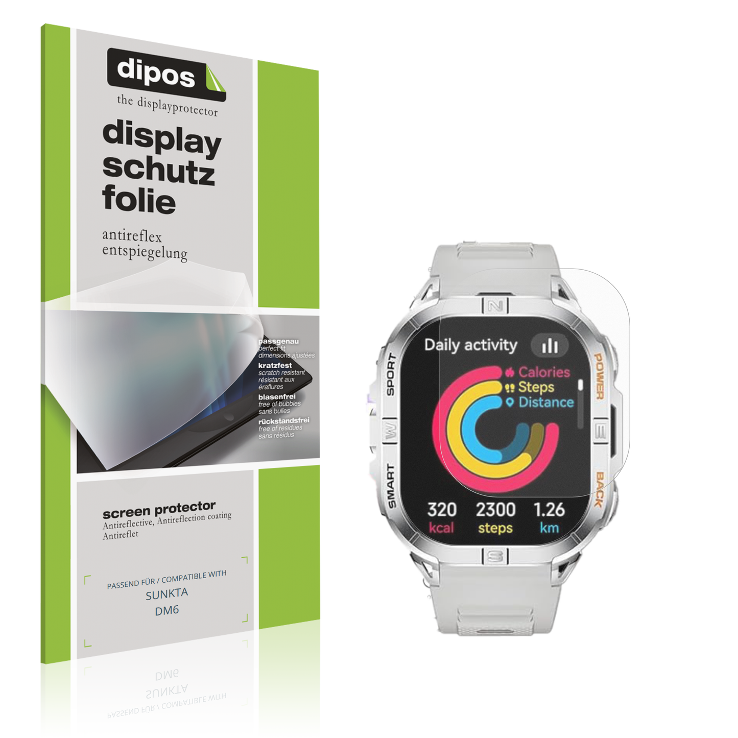 Matte Displayschutzfolie von dipos passend für SUNKTA DM6, präziser Zuschnitt und blasenfrei montiert