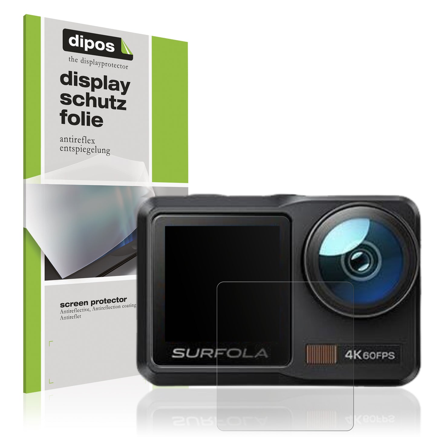 Matte Displayschutzfolie von dipos passend für Surfola Action Cam 4K, präziser Zuschnitt und blasenfrei montiert