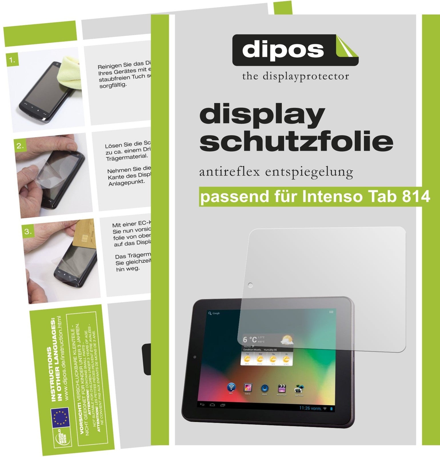 Matte Displayschutzfolie von dipos passend für Tab 814 Intenso, präziser Zuschnitt und blasenfrei montiert