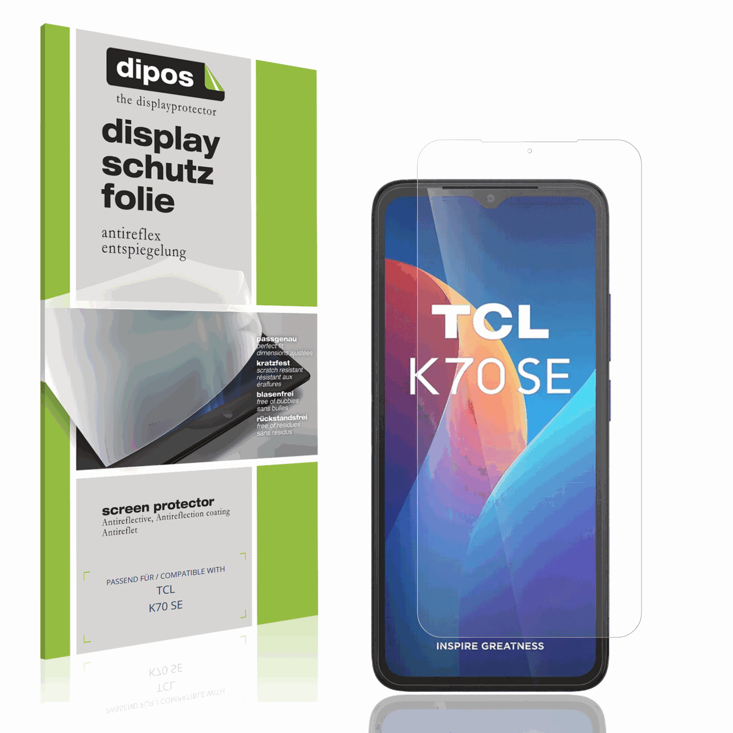 Matte Displayschutzfolie von dipos passend für TCL K70 SE, präziser Zuschnitt und blasenfrei montiert