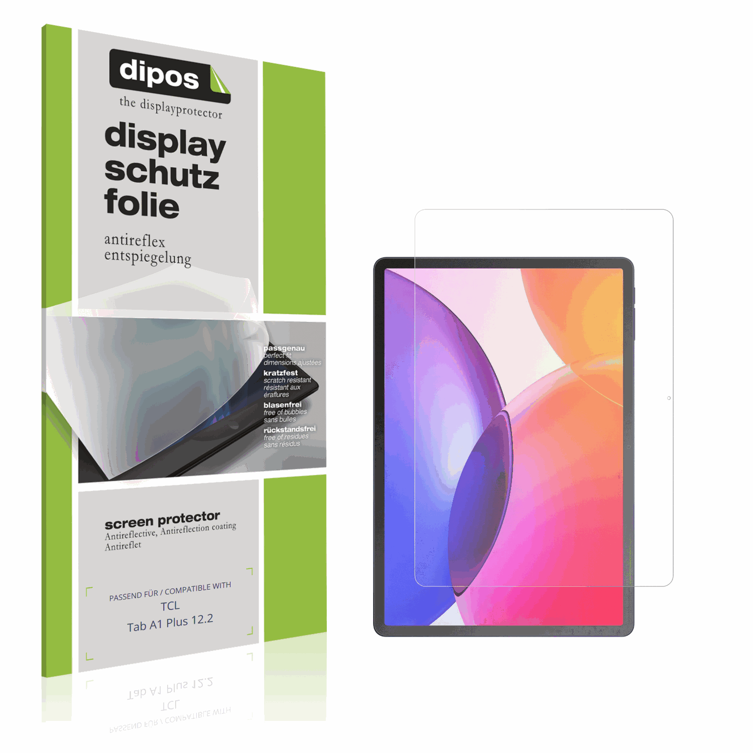 Matte Displayschutzfolie von dipos passend für TCL Tab A1 Plus 12.2, präziser Zuschnitt und blasenfrei montiert