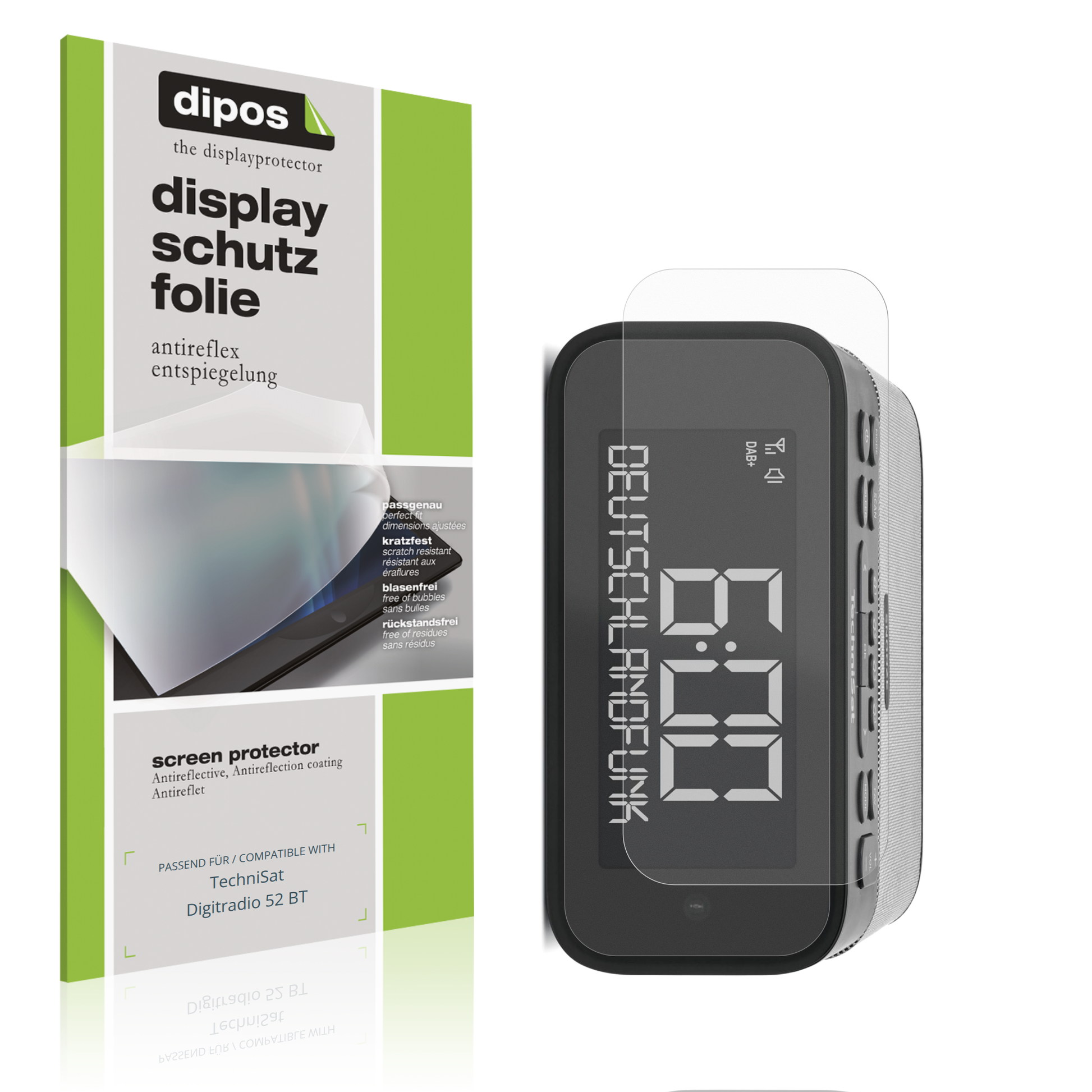Matte Displayschutzfolie von dipos passend für TechniSat Digitradio 52 BT, präziser Zuschnitt und blasenfrei montiert