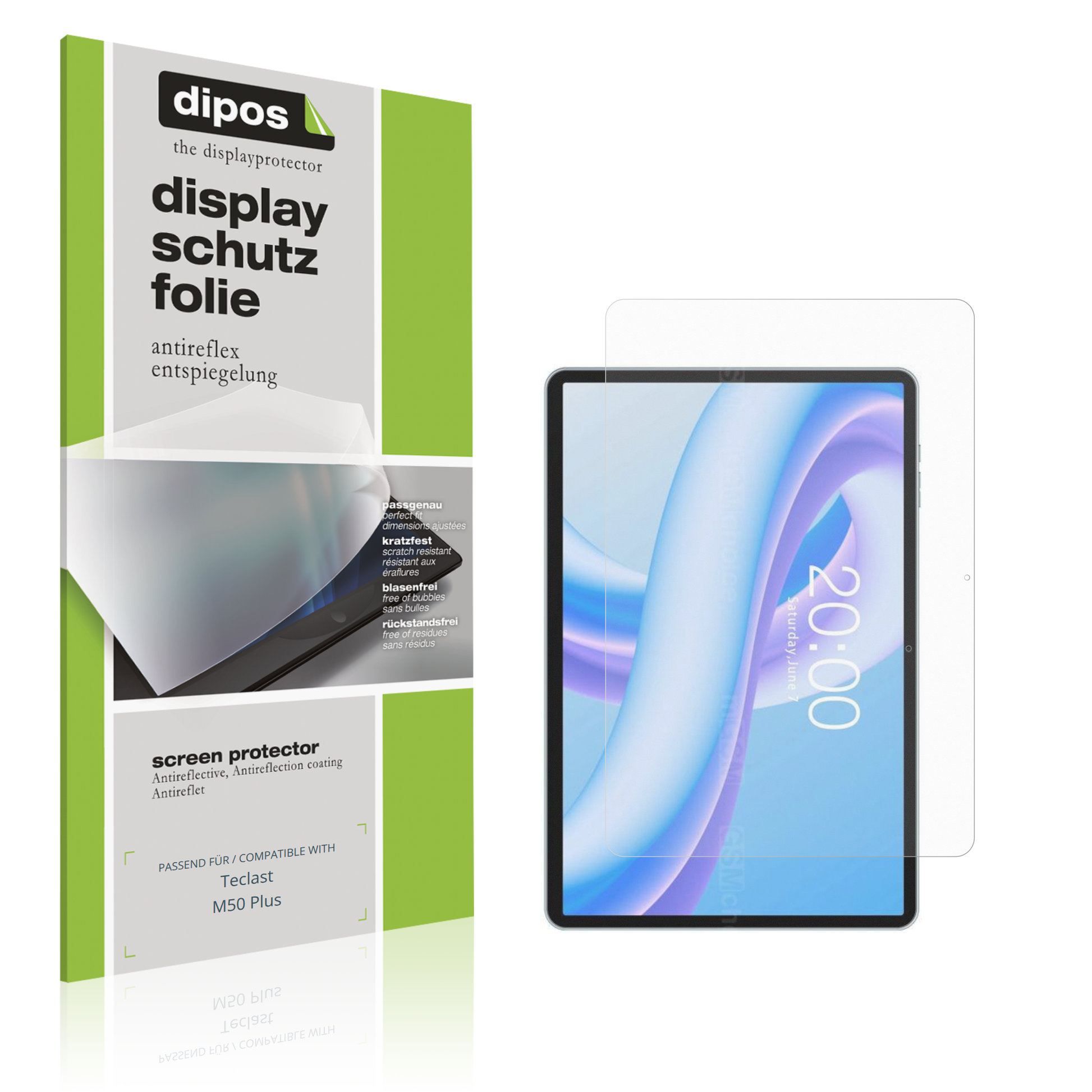 Matte Displayschutzfolie von dipos passend für Teclast M50 Plus, präziser Zuschnitt und blasenfrei montiert