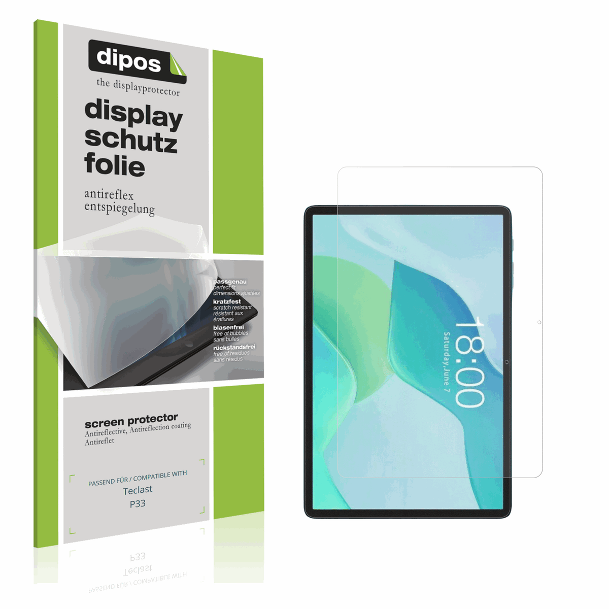 Matte Displayschutzfolie von dipos passend für Teclast P33, präziser Zuschnitt und blasenfrei montiert