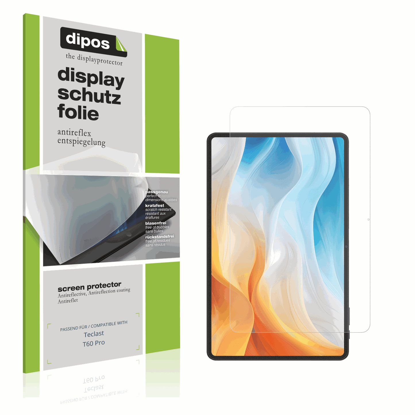 Matte Displayschutzfolie von dipos passend f�r Teclast T60 Pro, pr�ziser Zuschnitt und blasenfrei montiert