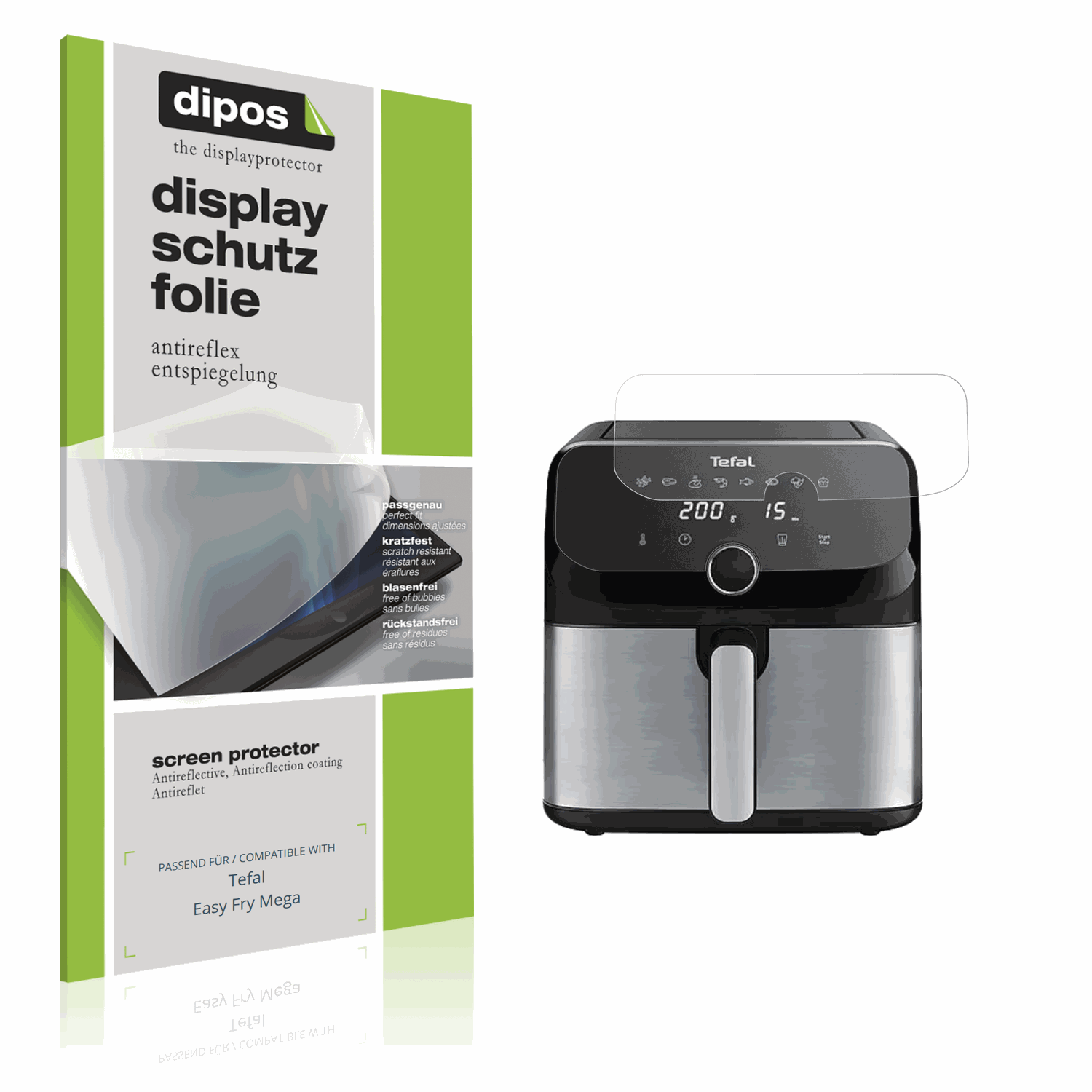 Matte Displayschutzfolie von dipos passend für Tefal Easy Fry Mega, präziser Zuschnitt und blasenfrei montiert