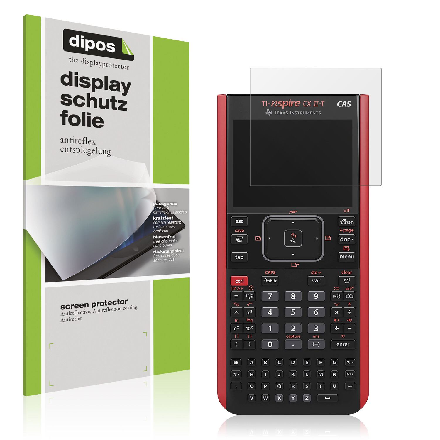 Matte Displayschutzfolie von dipos passend für Texas Instruments CX CAS II FC TI-Nspire CX II-T CAS, präziser Zuschnitt und blasenfrei montiert