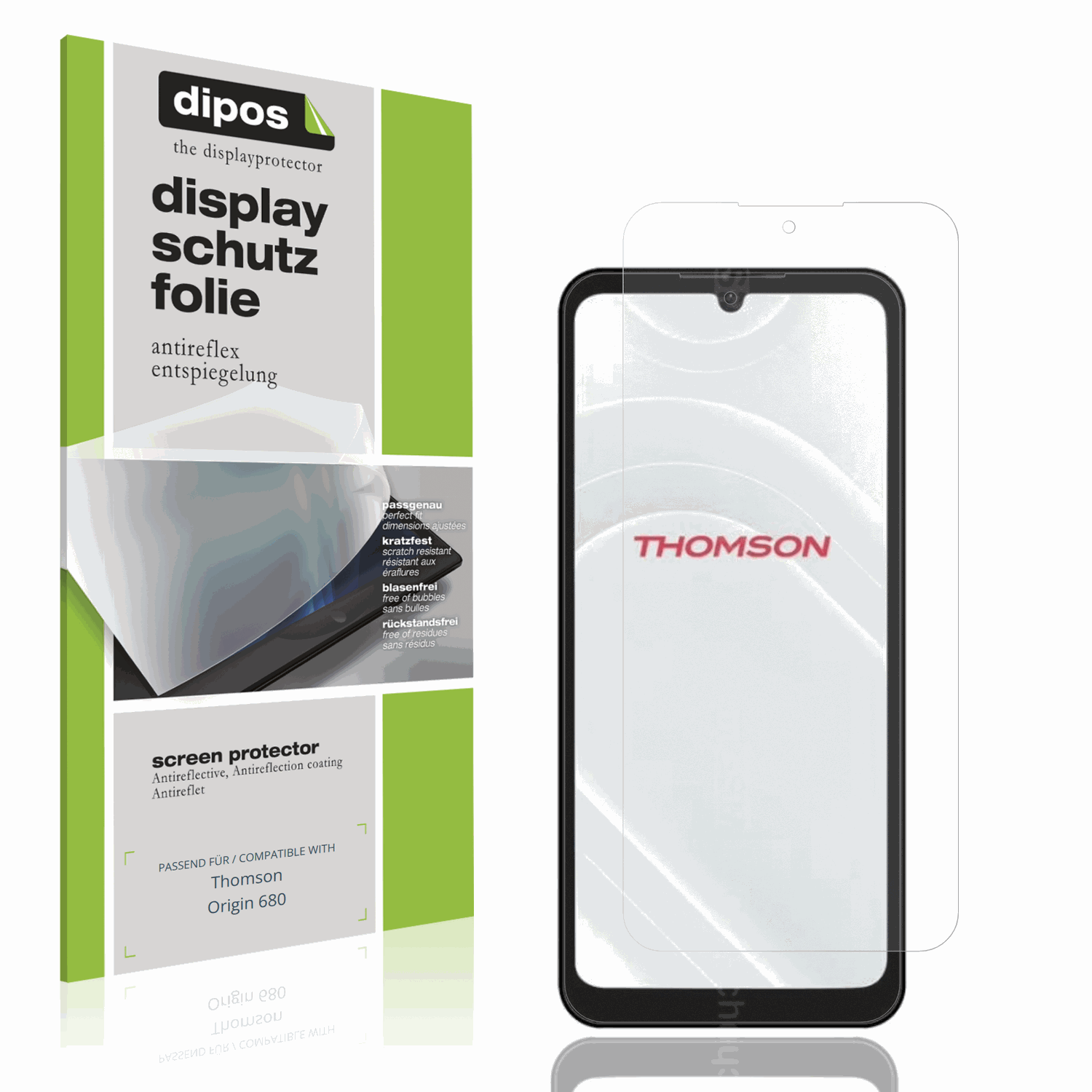 Matte Displayschutzfolie von dipos passend für Thomson Origin 680, präziser Zuschnitt und blasenfrei montiert