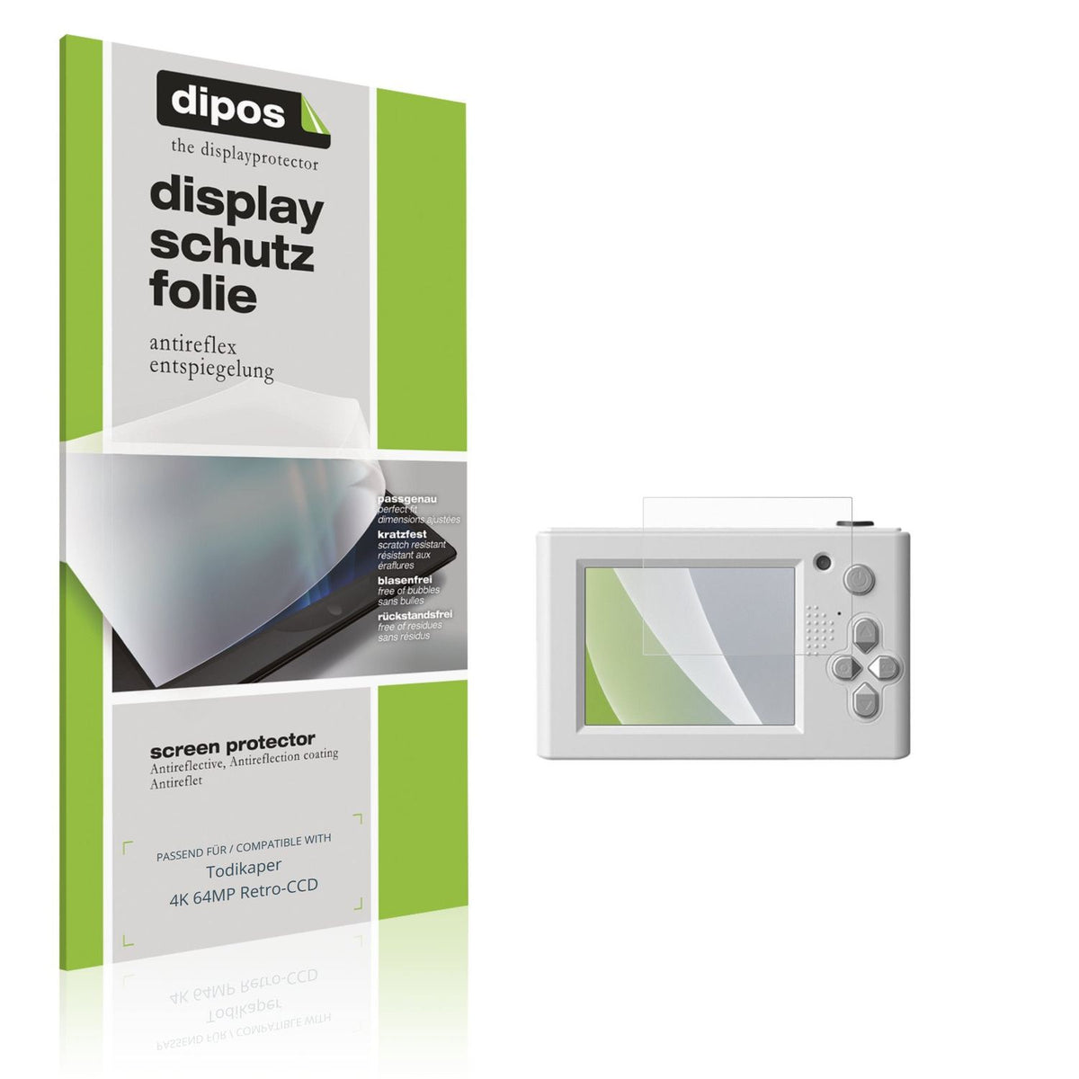 Matte Displayschutzfolie von dipos passend für Todikaper 4K 64MP Retro-CCD, präziser Zuschnitt und blasenfrei montiert