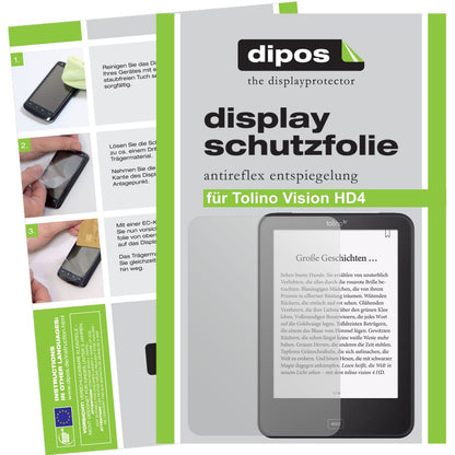 Matte Displayschutzfolie von dipos passend für Tolino Vision HD4, präziser Zuschnitt und blasenfrei montiert
