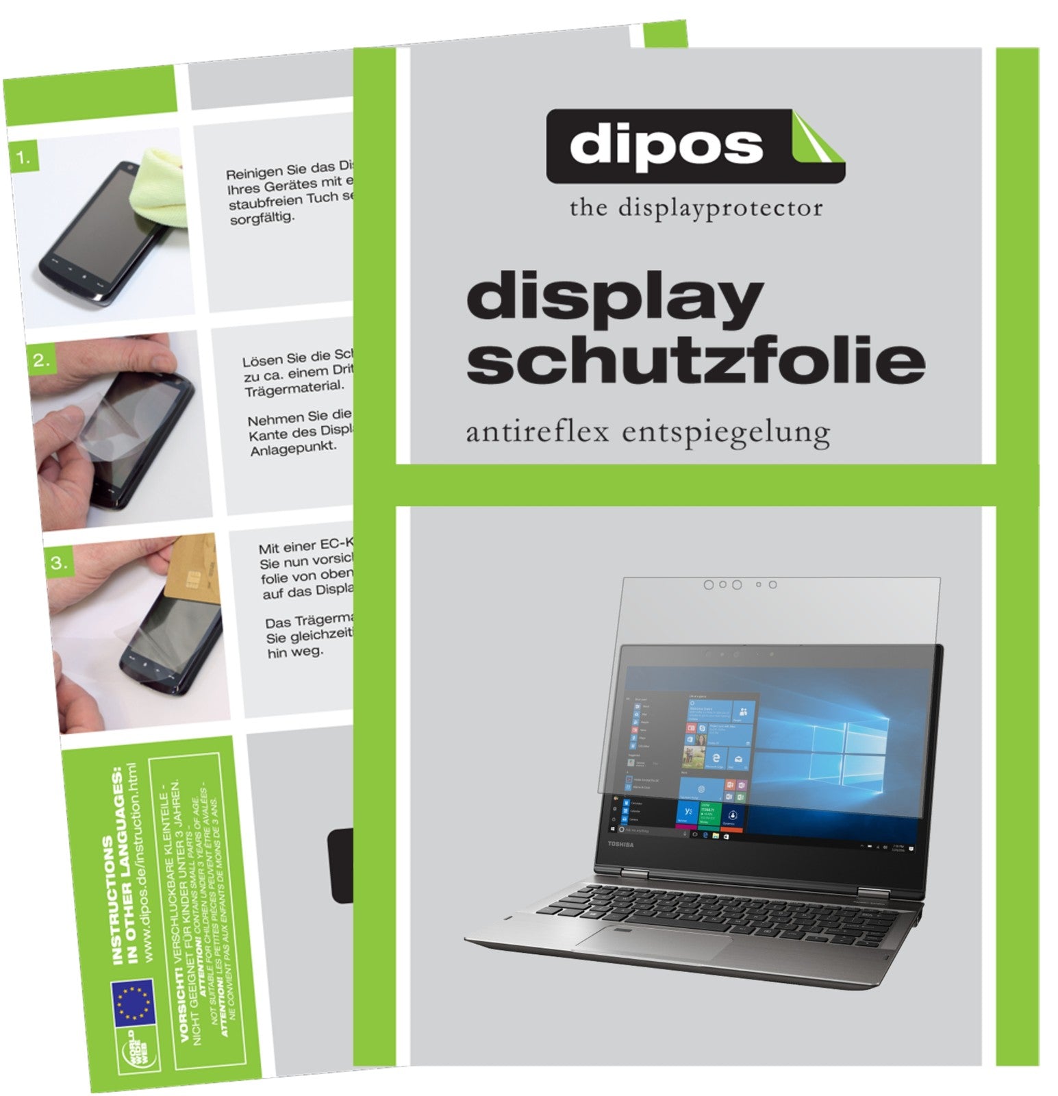 Matte Displayschutzfolie von dipos passend für Toshiba Portégé X20W, präziser Zuschnitt und blasenfrei montiert