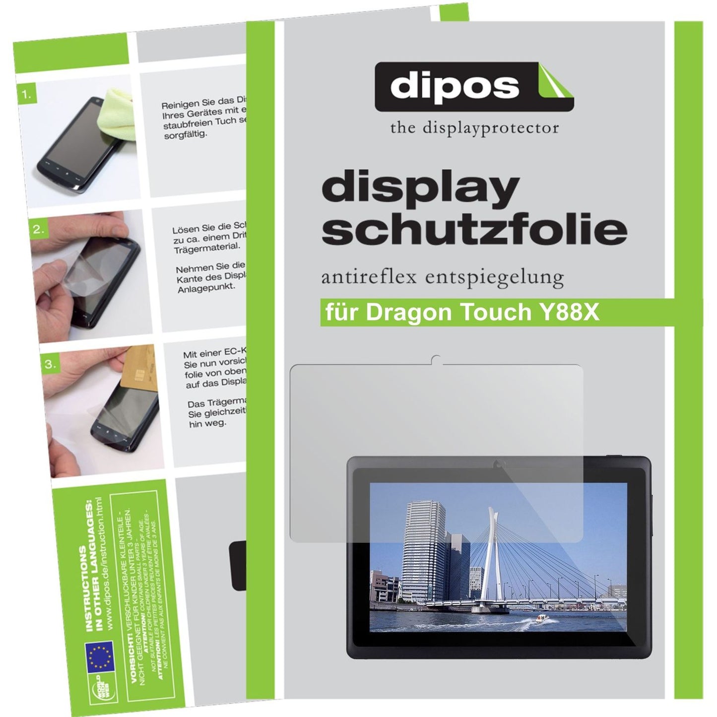 Matte Displayschutzfolie von dipos passend für Touch Y88X Dragon, präziser Zuschnitt und blasenfrei montiert