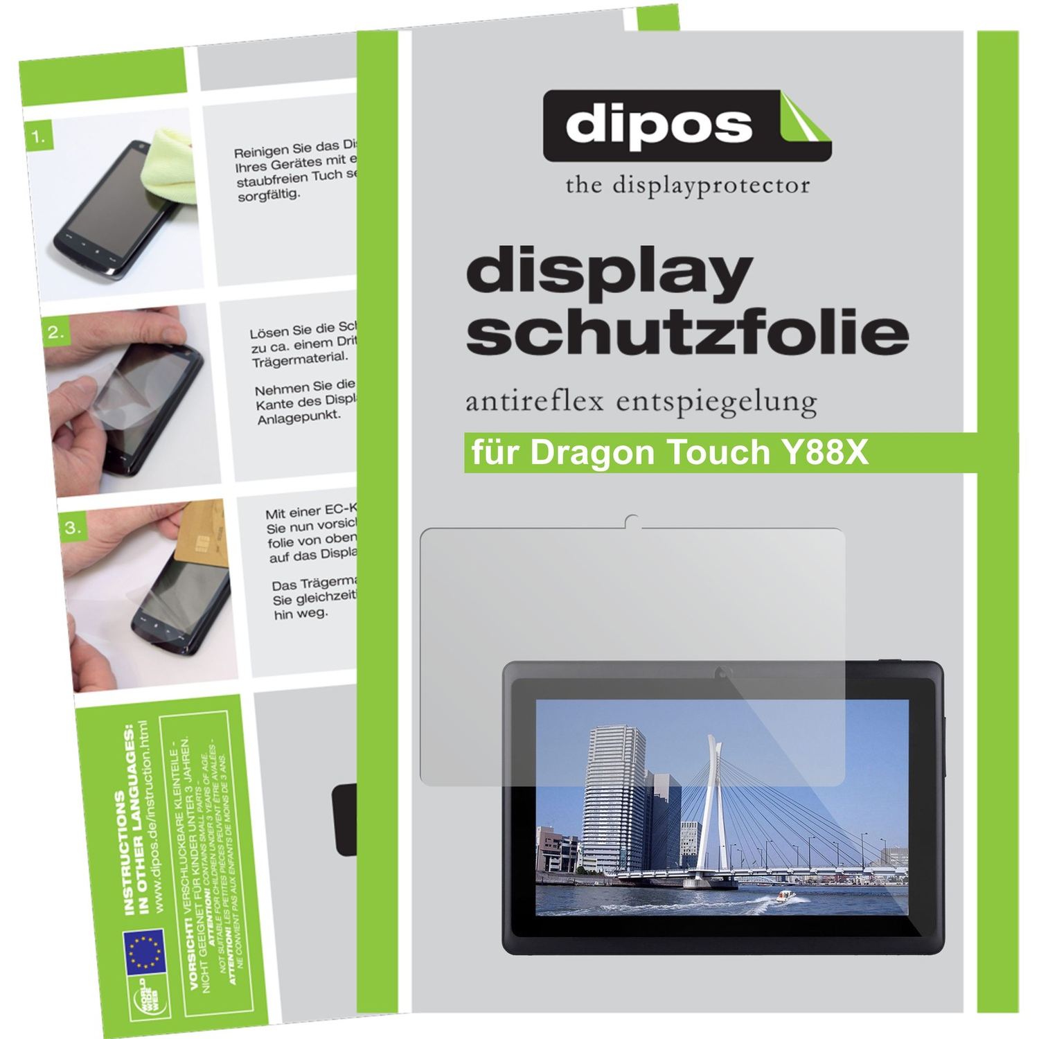 Matte Displayschutzfolie von dipos passend für Touch Y88X Dragon, präziser Zuschnitt und blasenfrei montiert