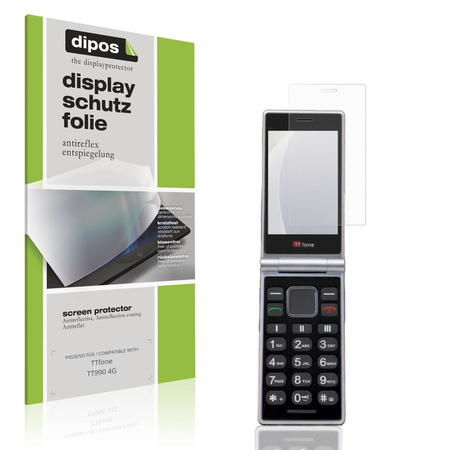 Matte Displayschutzfolie von dipos passend für TTfone TT990 4G, präziser Zuschnitt und blasenfrei montiert