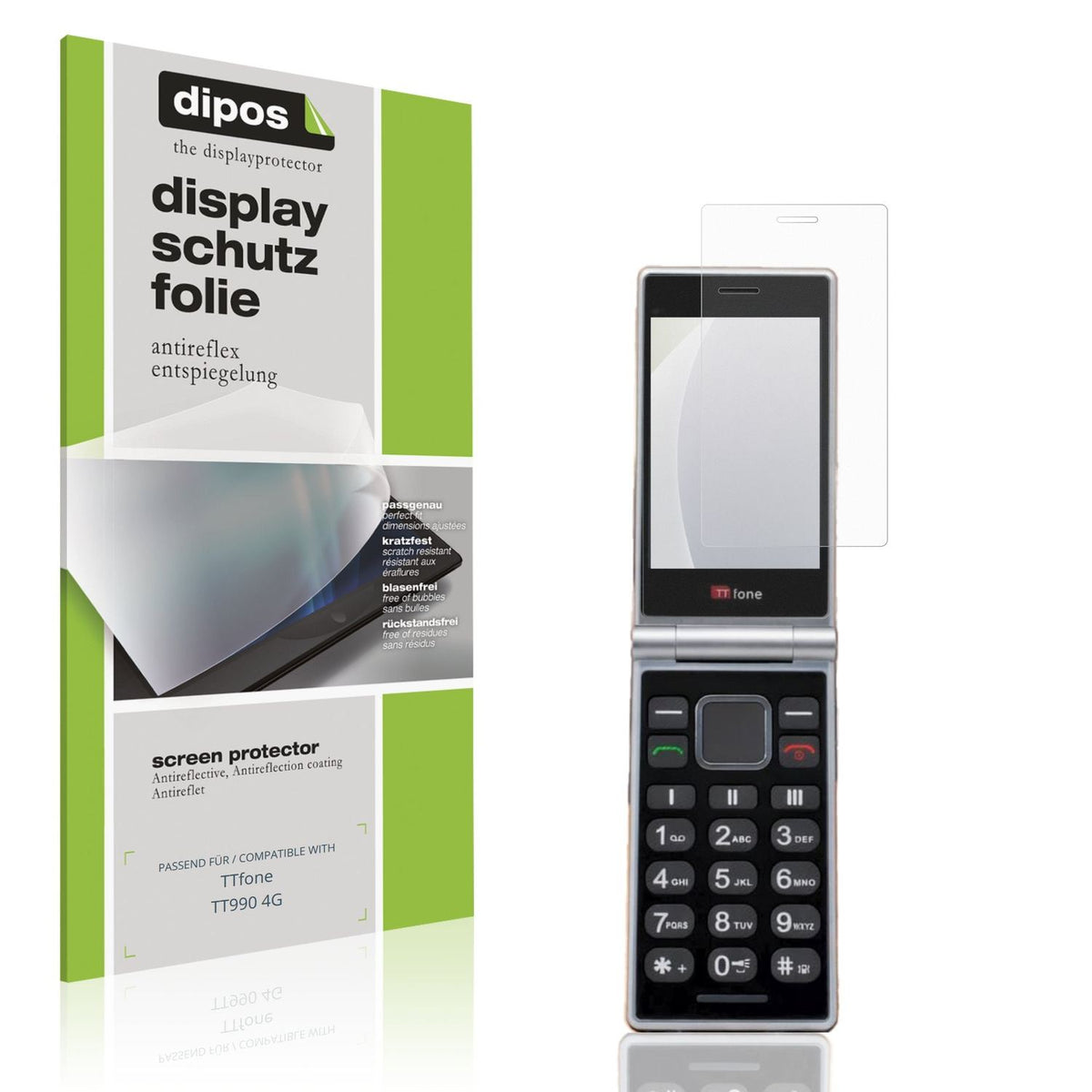 Matte Displayschutzfolie von dipos passend für TTfone TT990 4G, präziser Zuschnitt und blasenfrei montiert