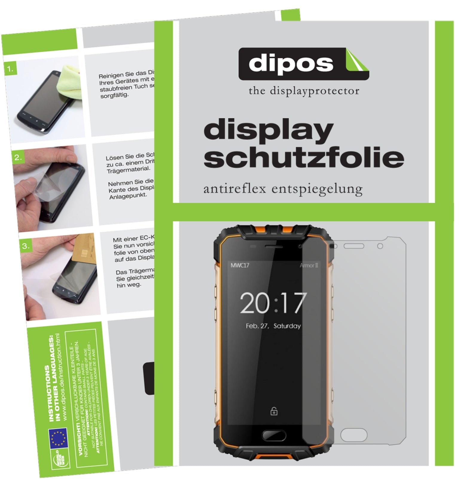 Matte Displayschutzfolie von dipos passend für Ulefone Armor 2, präziser Zuschnitt und blasenfrei montiert