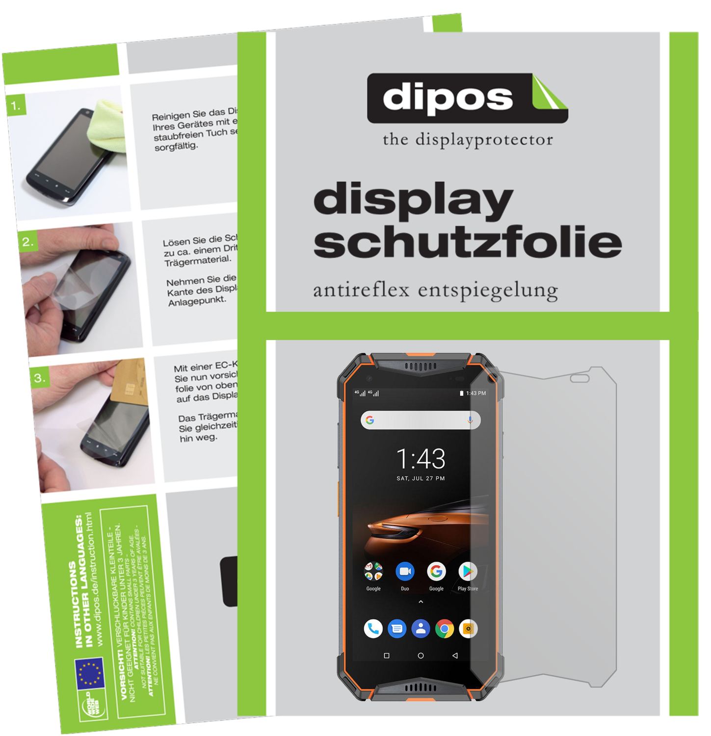 Matte Displayschutzfolie von dipos passend für Ulefone Armor 3W, präziser Zuschnitt und blasenfrei montiert