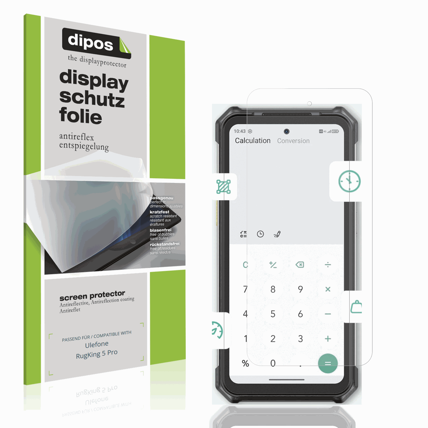 Matte Displayschutzfolie von dipos passend für Ulefone RugKing 5 Pro, präziser Zuschnitt und blasenfrei montiert