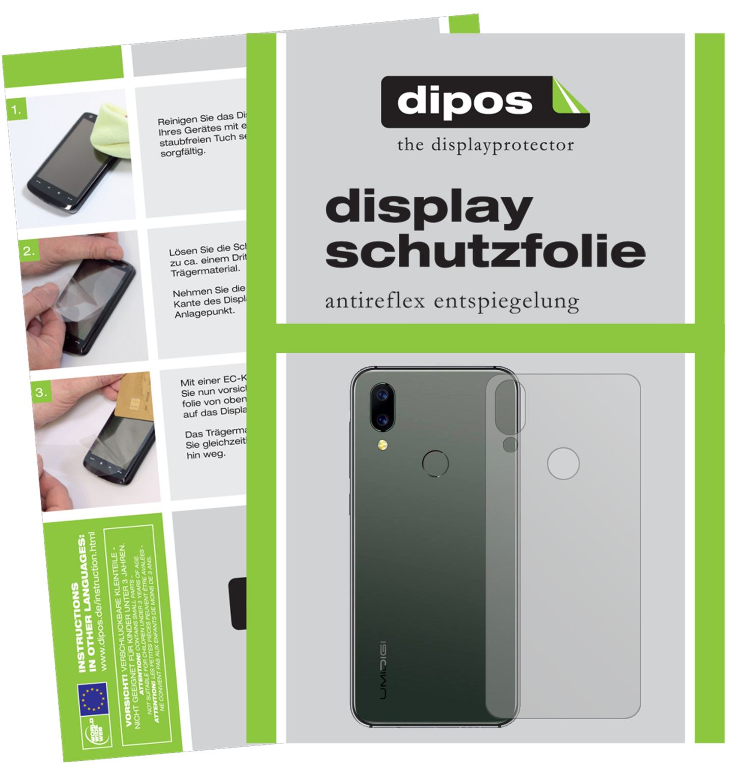 Matte Displayschutzfolie von dipos passend für Umidigi A3S Rückseite, präziser Zuschnitt und blasenfrei montiert