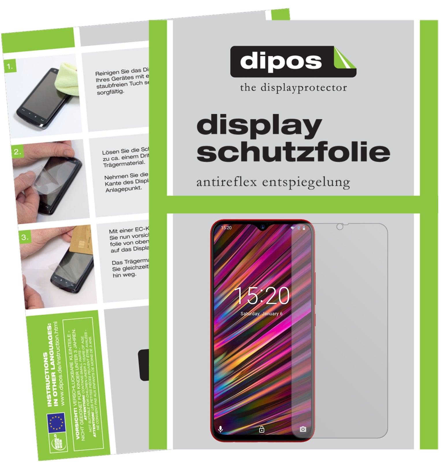 Matte Displayschutzfolie von dipos passend für Umidigi F1 Play, präziser Zuschnitt und blasenfrei montiert