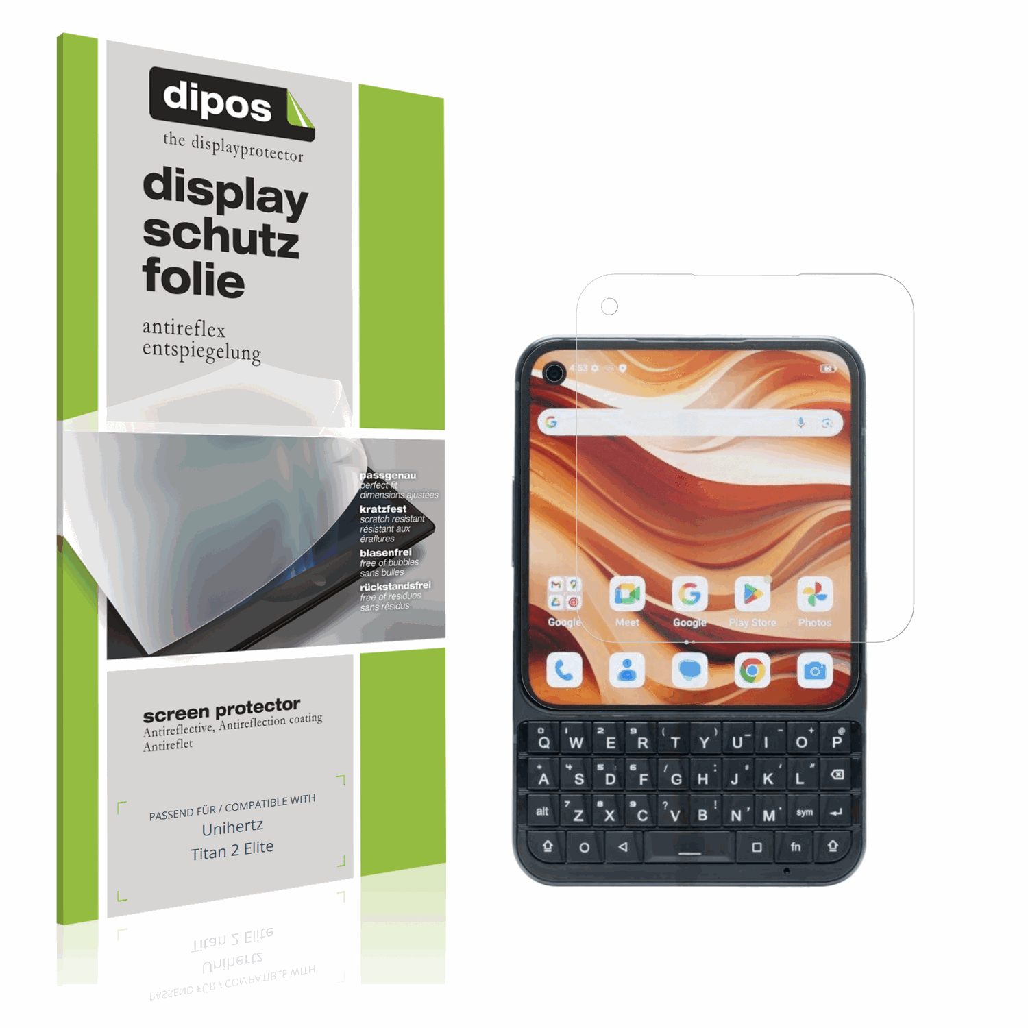 Matte Displayschutzfolie von dipos passend für Unihertz Titan 2 Elite, präziser Zuschnitt und blasenfrei montiert