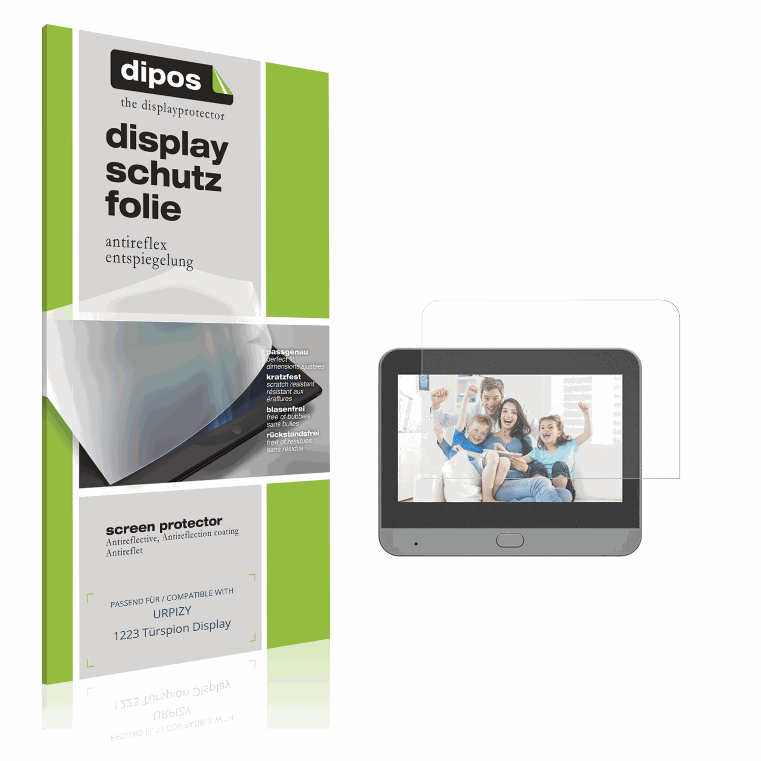 Matte Displayschutzfolie von dipos passend für URPIZY 1223 Türspion Display, präziser Zuschnitt und blasenfrei montiert