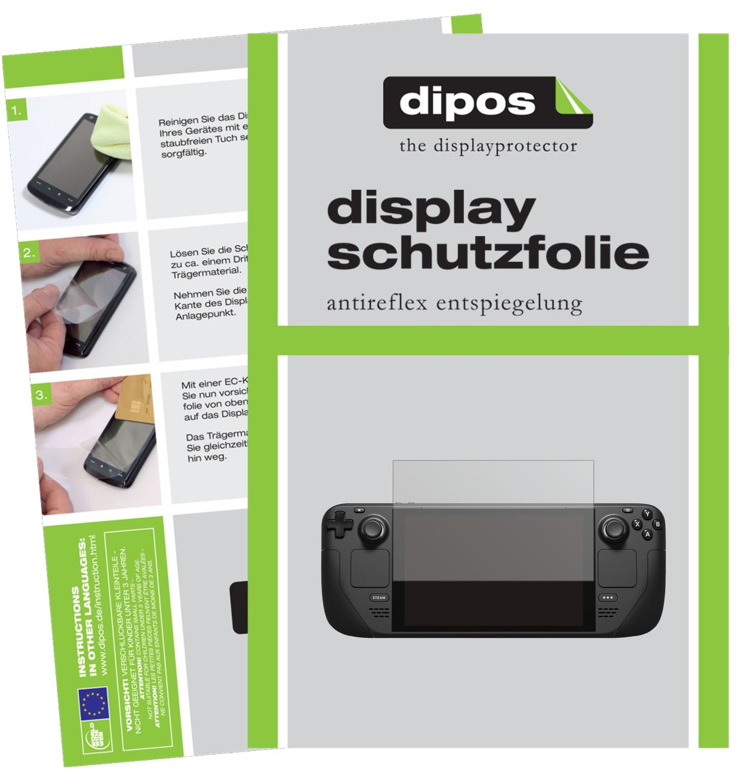 Matte Displayschutzfolie von dipos passend für Valve Steam Deck, präziser Zuschnitt und blasenfrei montiert