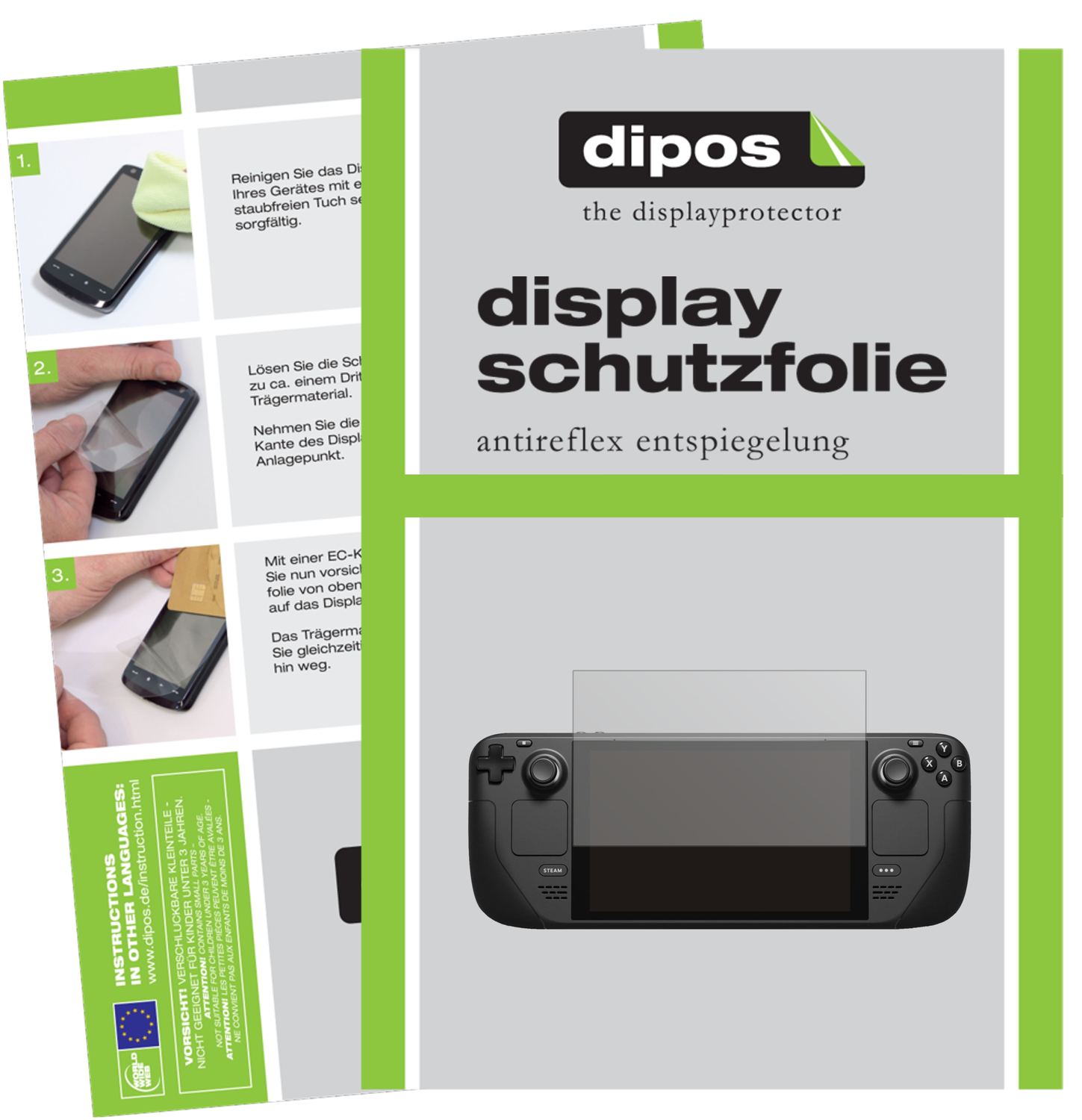 Matte Displayschutzfolie von dipos passend für Valve Steam Deck, präziser Zuschnitt und blasenfrei montiert