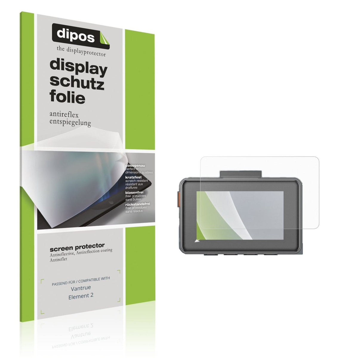 Matte Displayschutzfolie von dipos passend für Vantrue Element 2, präziser Zuschnitt und blasenfrei montiert