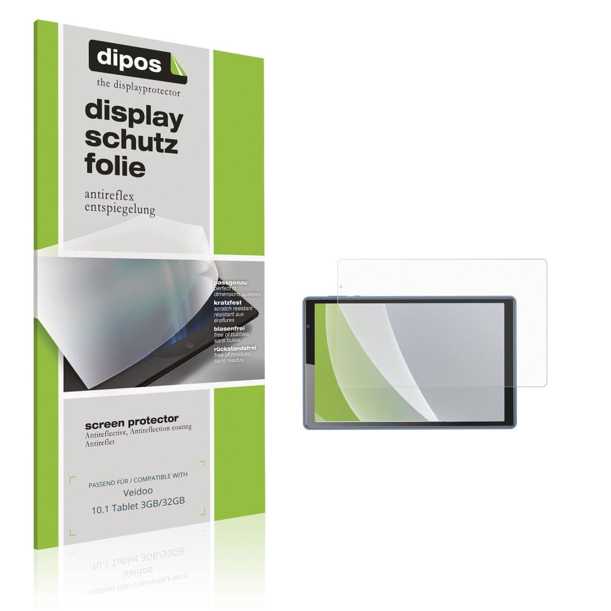 Matte Displayschutzfolie von dipos passend für Veidoo 10.1 Tablet 3GB/32GB, präziser Zuschnitt und blasenfrei montiert
