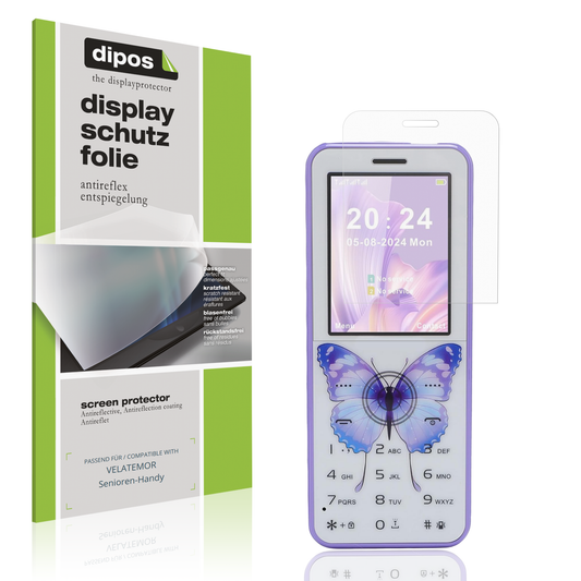 Matte Displayschutzfolie von dipos passend für VELATEMOR Senioren-Handy, präziser Zuschnitt und blasenfrei montiert