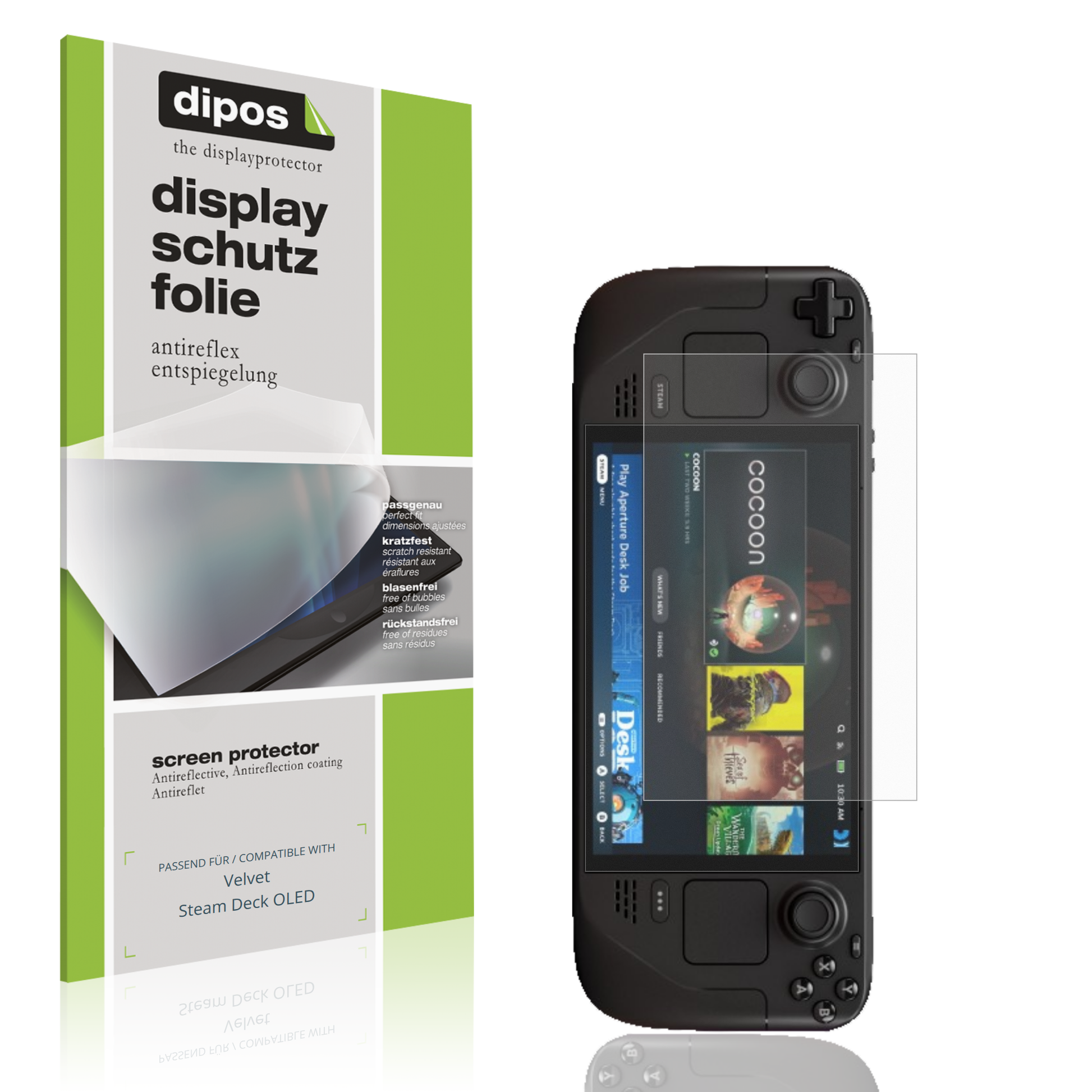 Matte Displayschutzfolie von dipos passend für Velvet Steam Deck OLED, präziser Zuschnitt und blasenfrei montiert