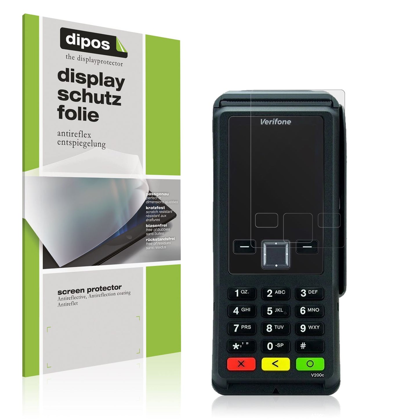 Matte Displayschutzfolie von dipos passend für Verifone V200c, präziser Zuschnitt und blasenfrei montiert