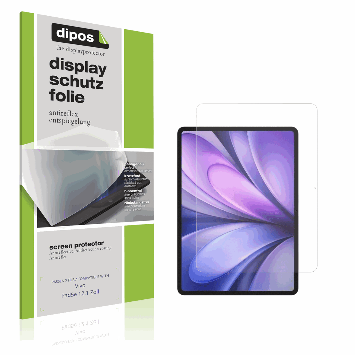Matte Displayschutzfolie von dipos passend f�r Vivo Pad5e 12.1 Zoll, pr�ziser Zuschnitt und blasenfrei montiert