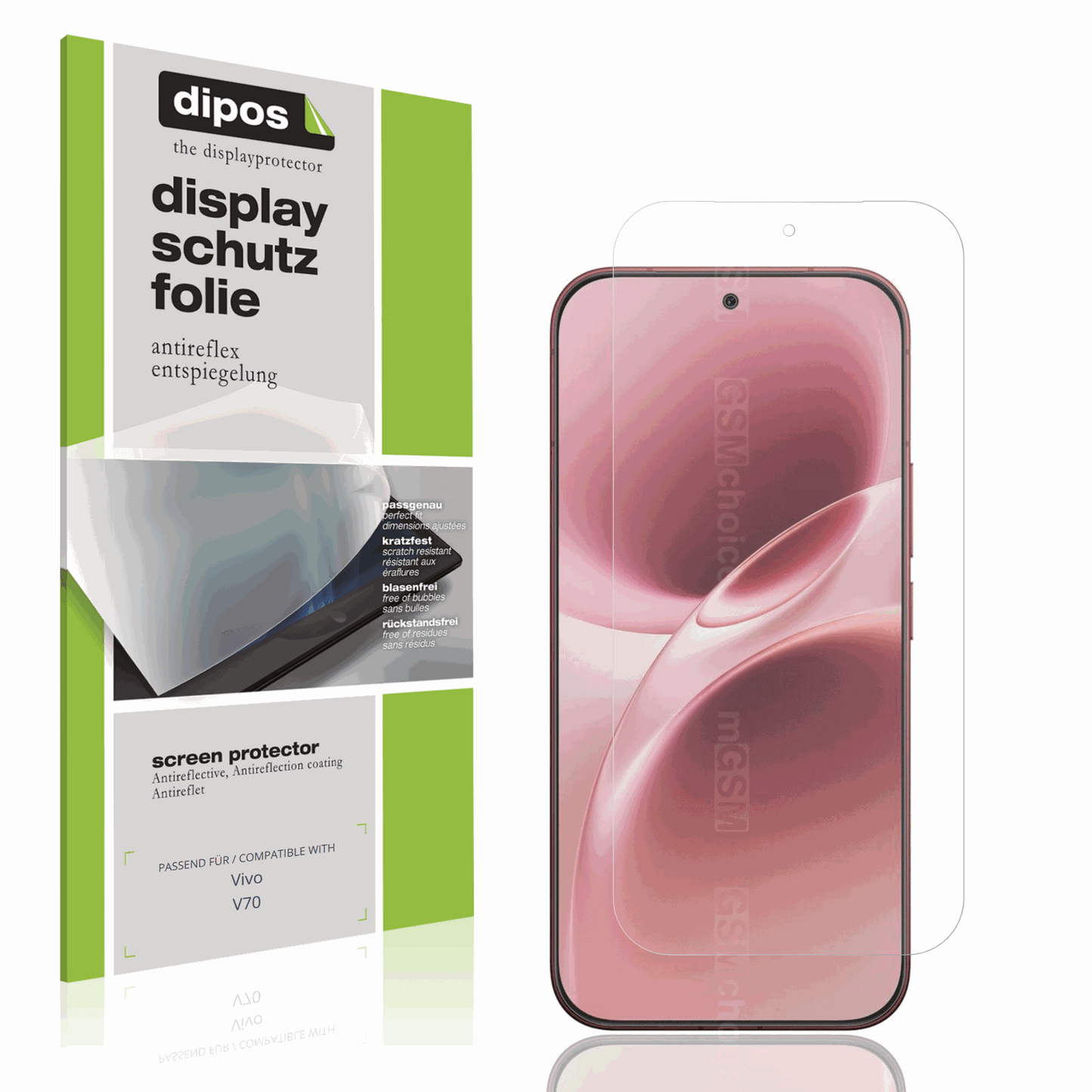 Matte Displayschutzfolie von dipos passend für Vivo V70, präziser Zuschnitt und blasenfrei montiert