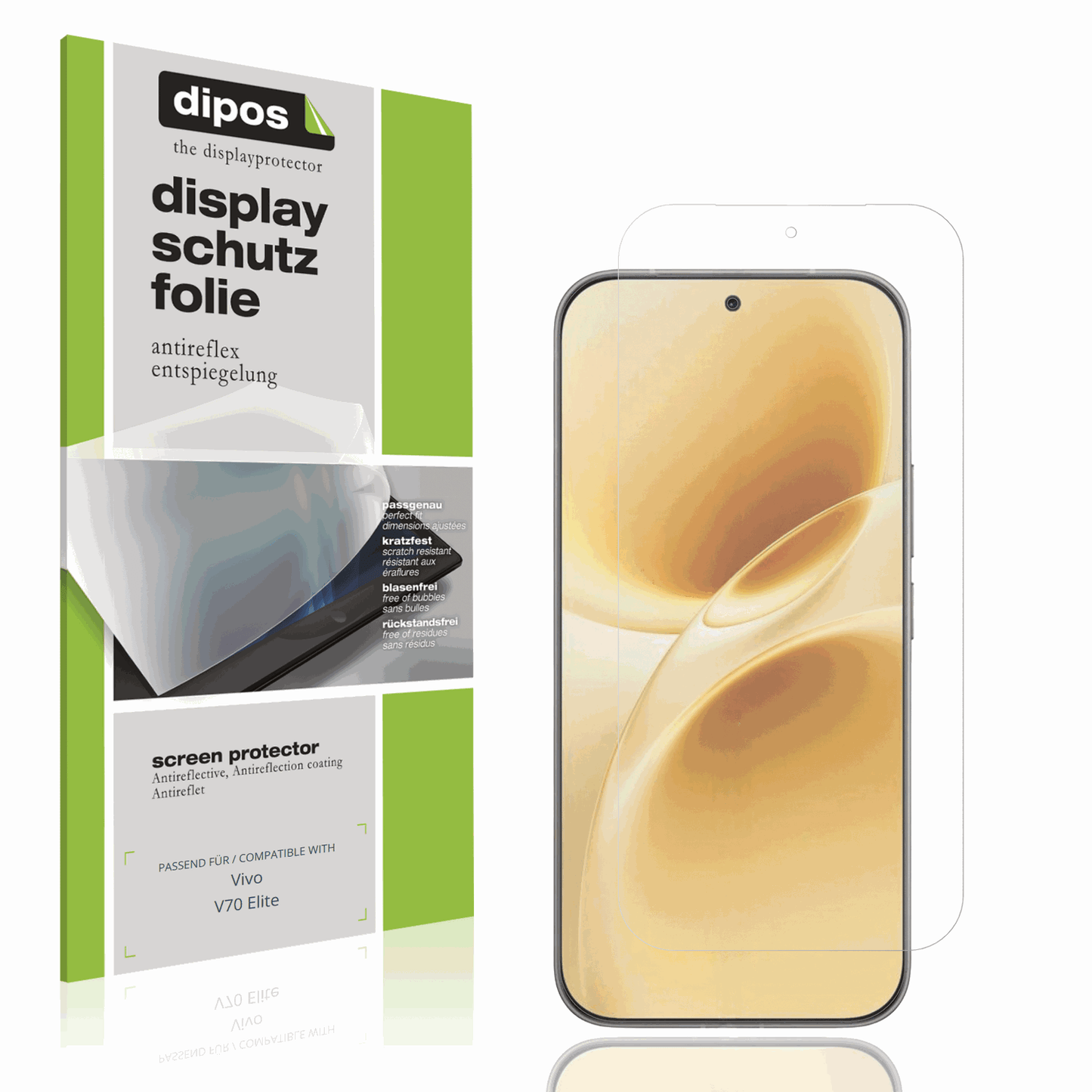 Matte Displayschutzfolie von dipos passend für Vivo V70 Elite, präziser Zuschnitt und blasenfrei montiert