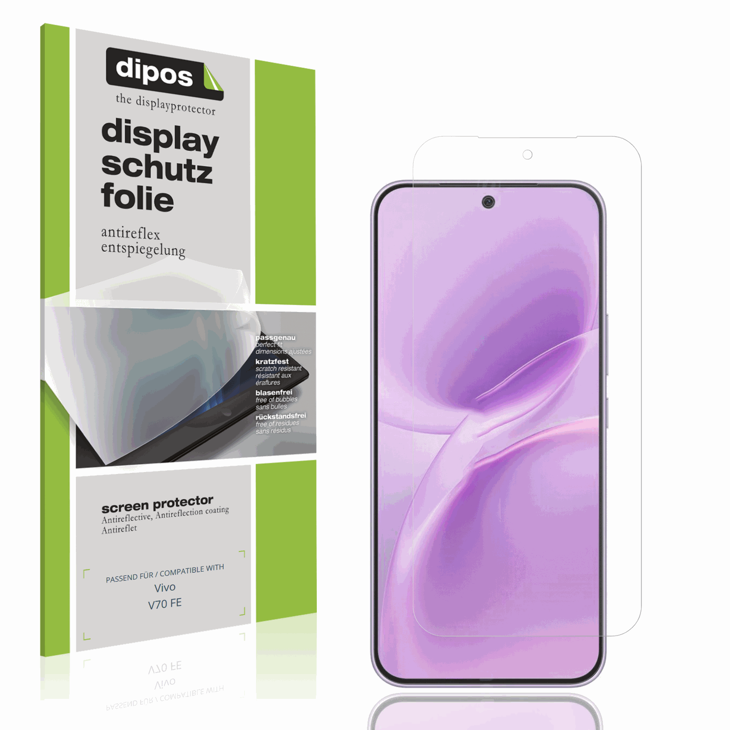 Matte Displayschutzfolie von dipos passend für Vivo V70 FE, präziser Zuschnitt und blasenfrei montiert