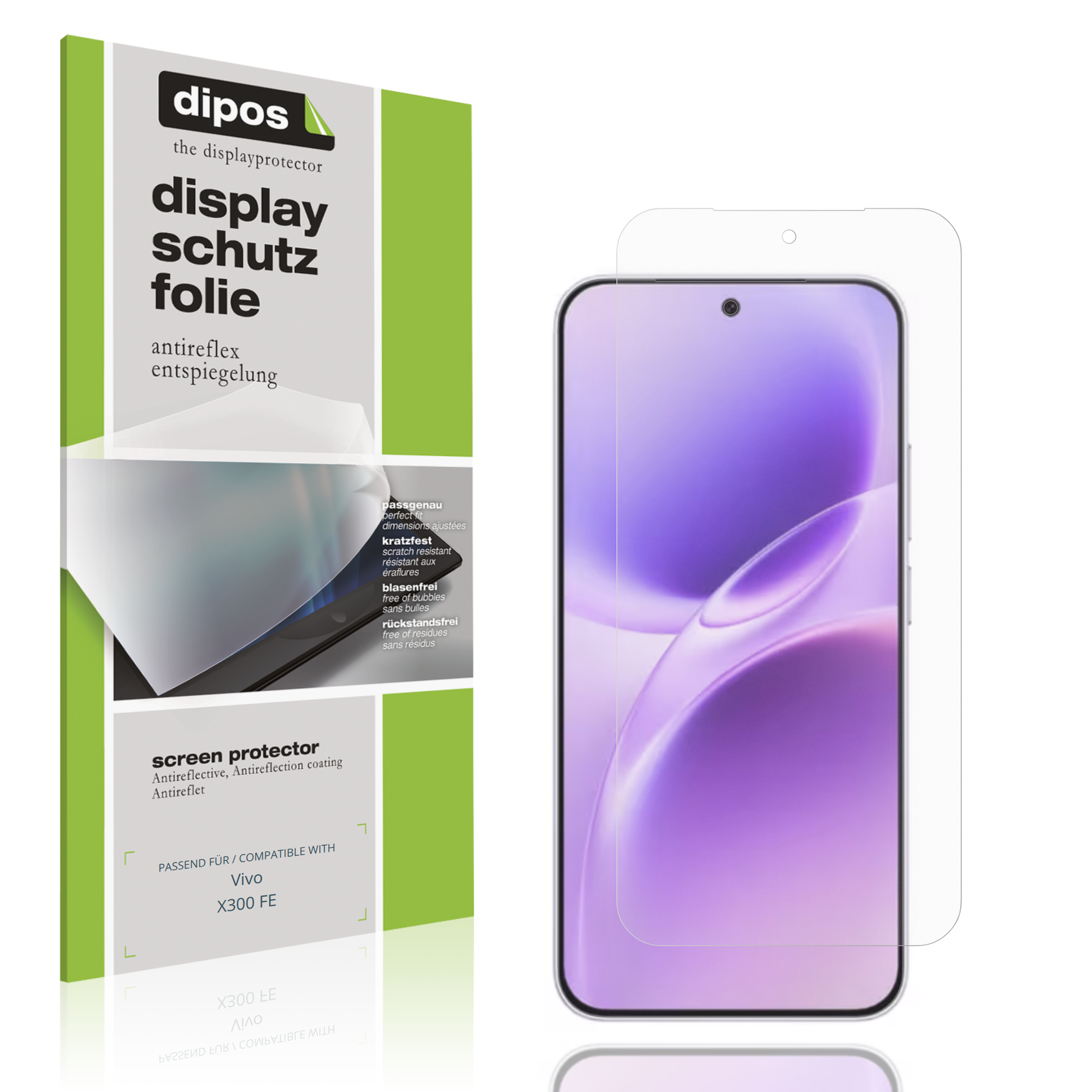 Matte Displayschutzfolie von dipos passend für Vivo X300 FE, präziser Zuschnitt und blasenfrei montiert