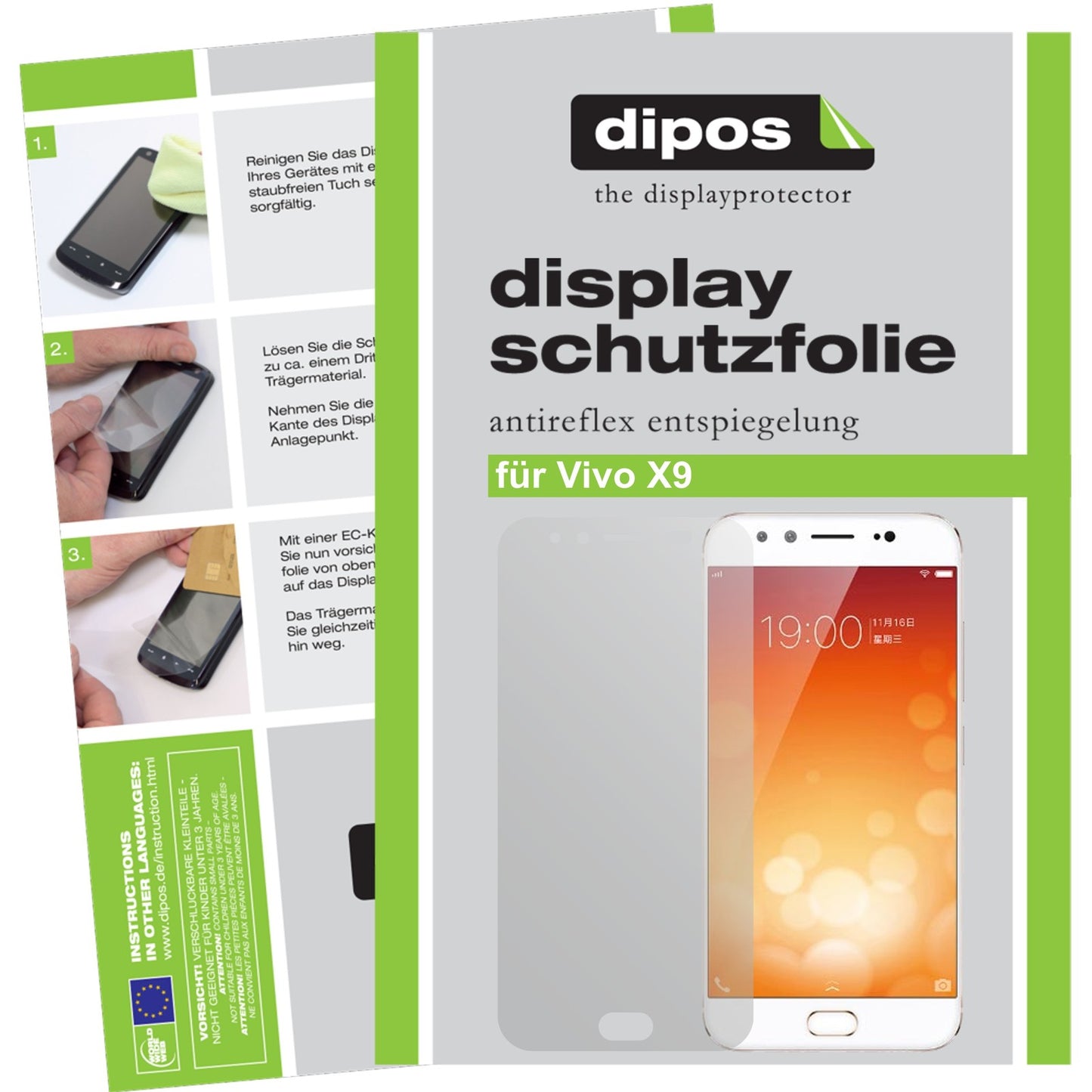 Matte Displayschutzfolie von dipos passend für Vivo X9, präziser Zuschnitt und blasenfrei montiert