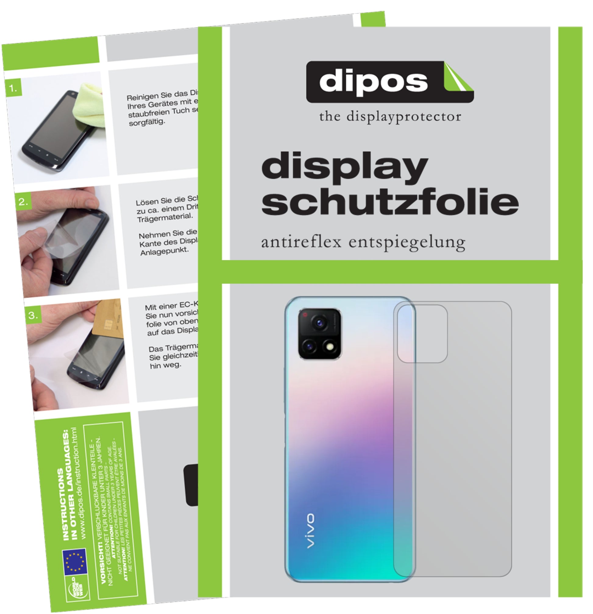 Matte Displayschutzfolie von dipos passend für Vivo Y32 Rückseite, präziser Zuschnitt und blasenfrei montiert