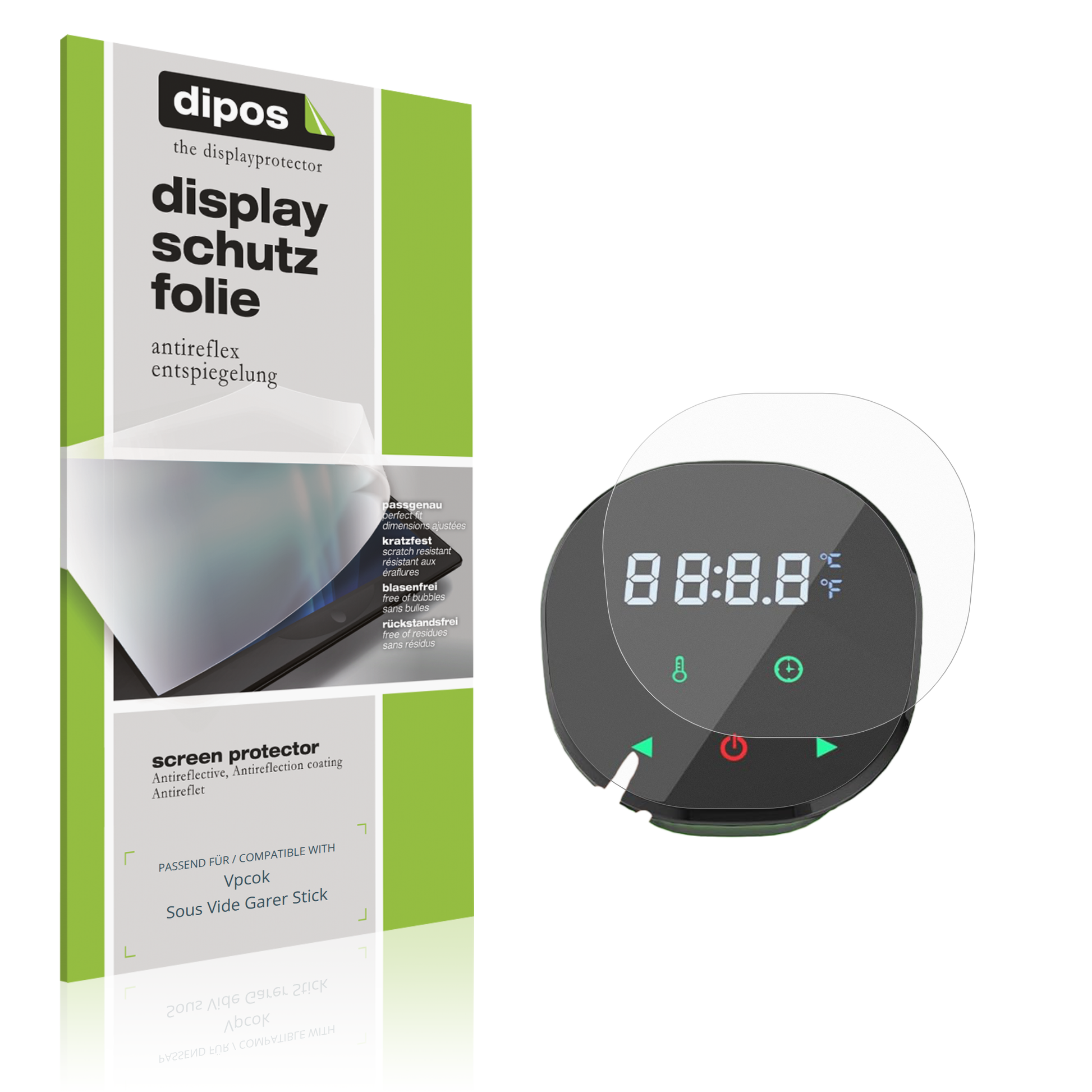 Matte Displayschutzfolie von dipos passend für Vpcok Sous Vide Garer Stick, präziser Zuschnitt und blasenfrei montiert