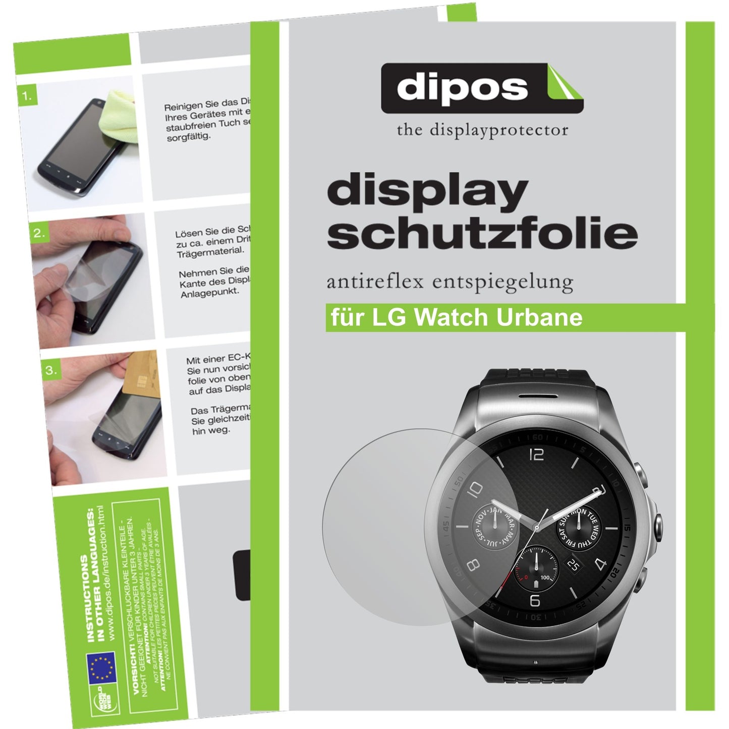Matte Displayschutzfolie von dipos passend für Watch Urbane LG, präziser Zuschnitt und blasenfrei montiert