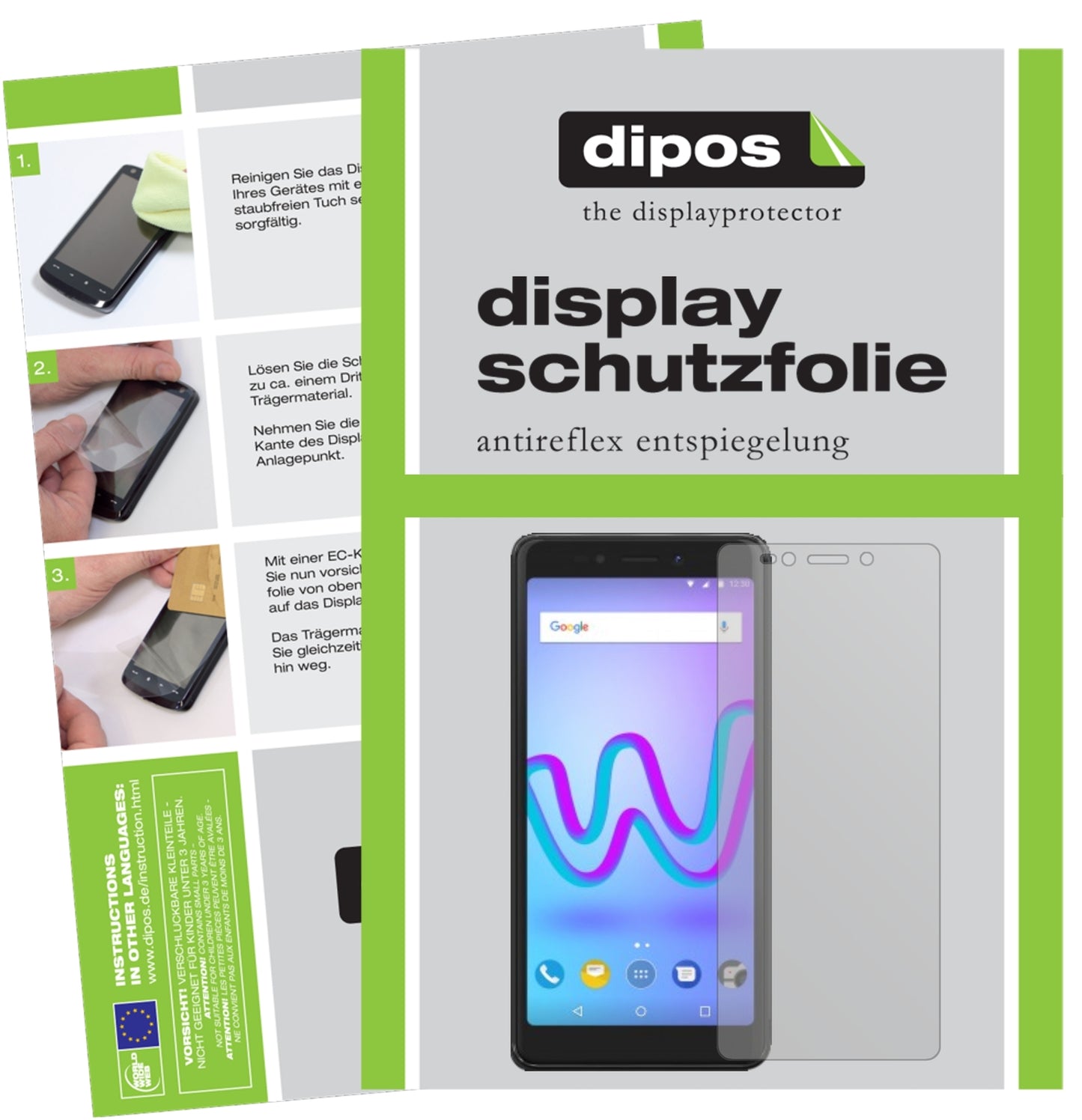 Matte Displayschutzfolie von dipos passend für Wiko Jerry 3, präziser Zuschnitt und blasenfrei montiert