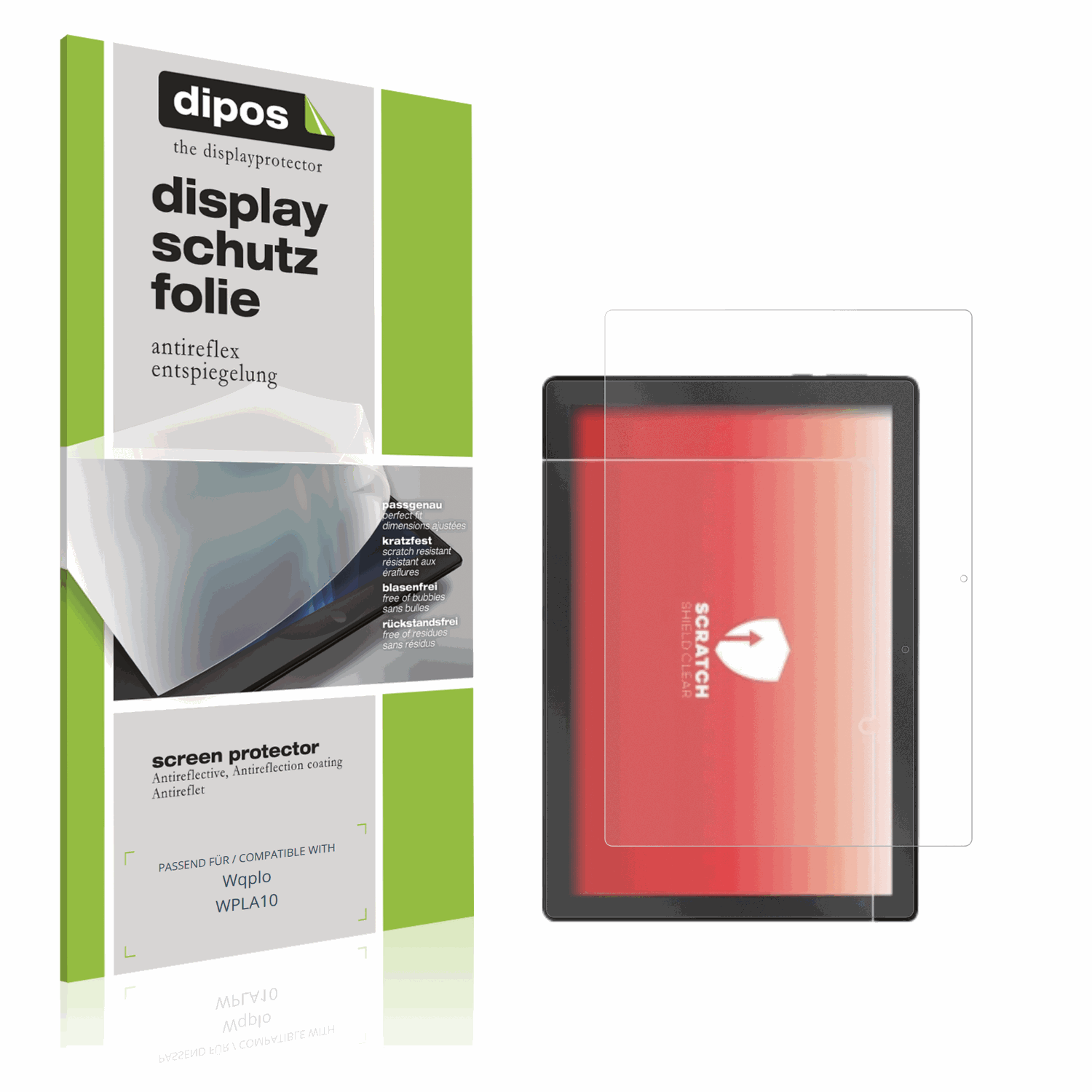 Matte Displayschutzfolie von dipos passend für Wqplo WPLA10, präziser Zuschnitt und blasenfrei montiert