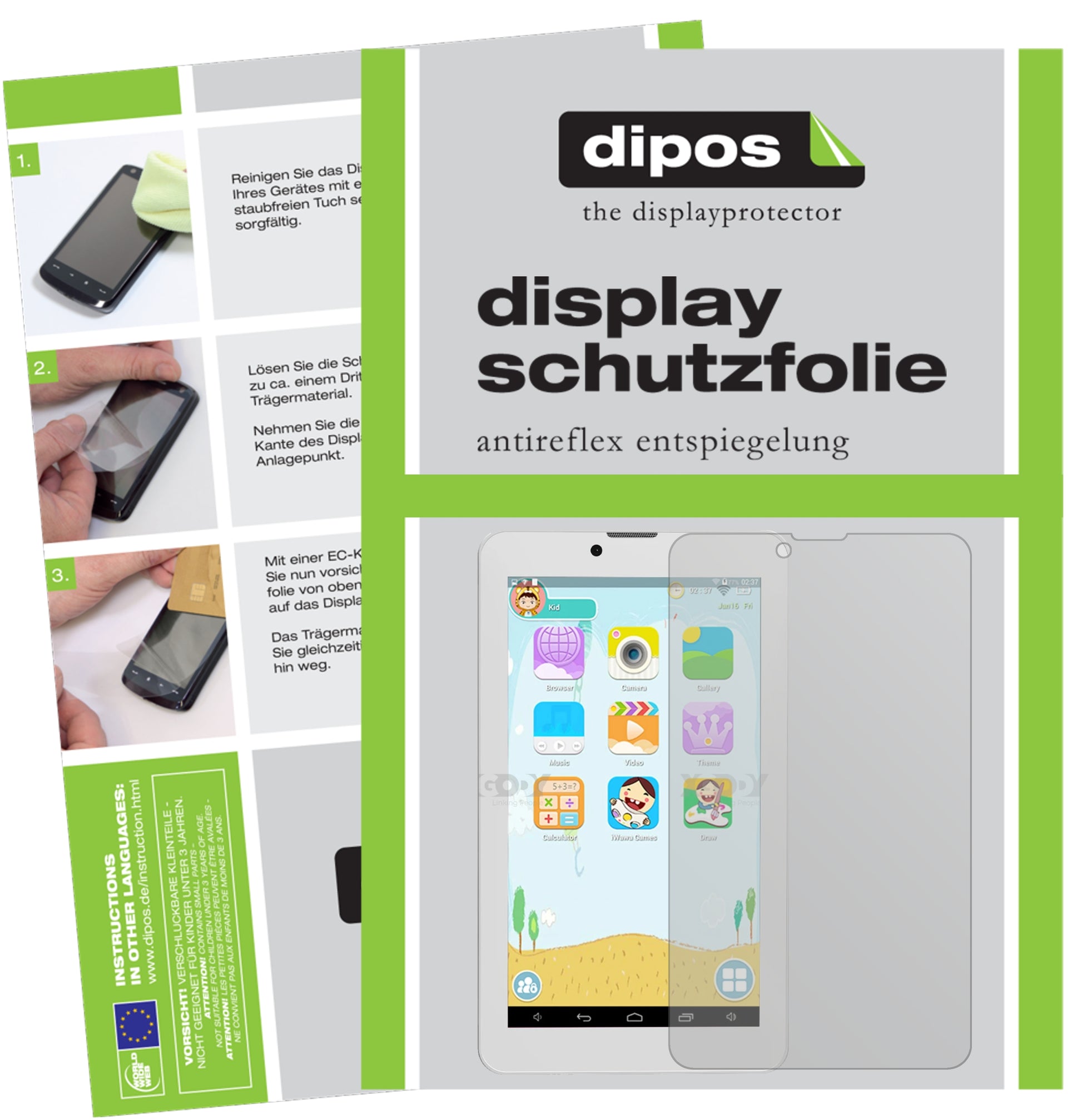Matte Displayschutzfolie von dipos passend für XGODY X701 7 Zoll, präziser Zuschnitt und blasenfrei montiert