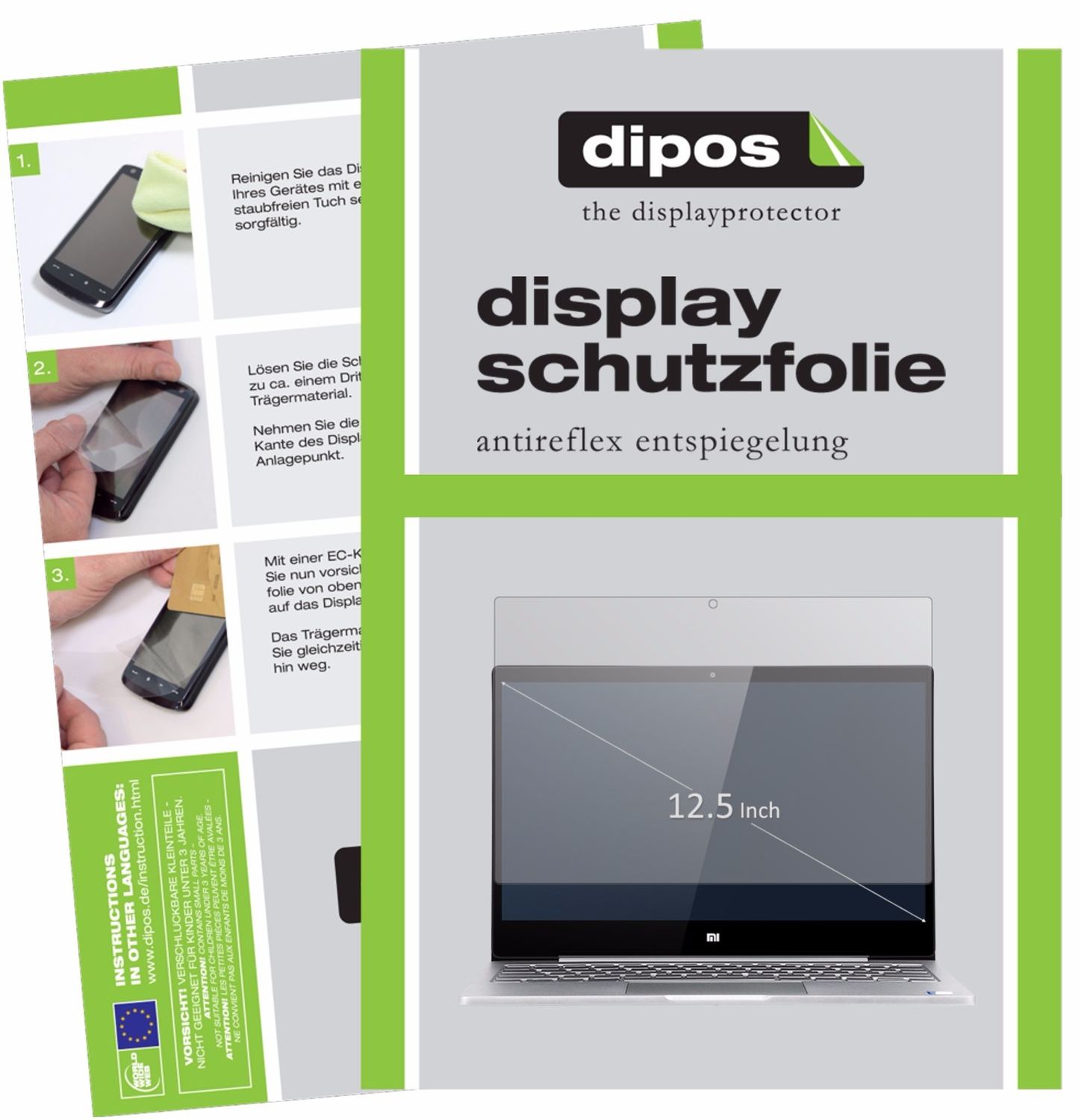 Matte Displayschutzfolie von dipos passend für Xiaomi Air 12 (12,5 Zoll), präziser Zuschnitt und blasenfrei montiert