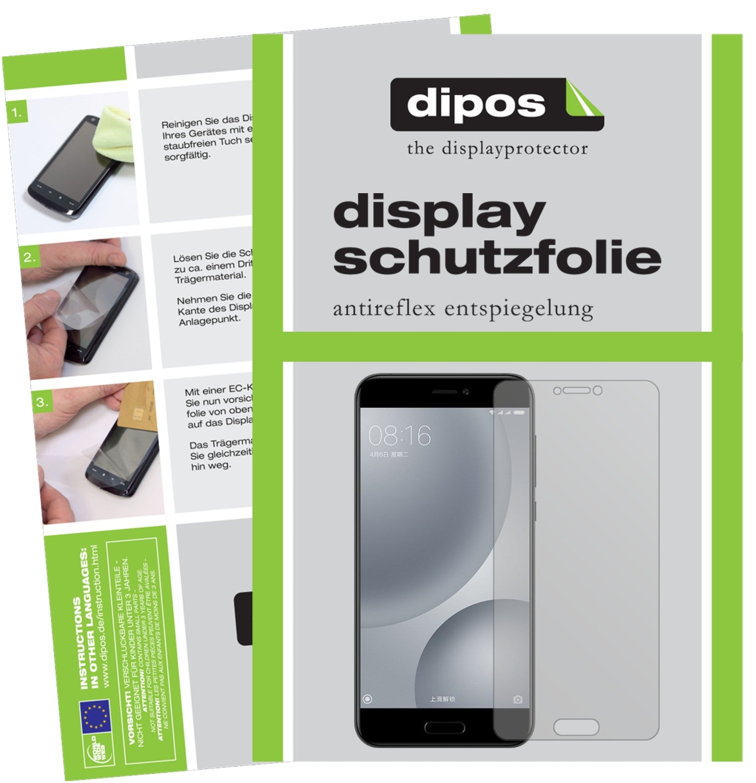 Matte Displayschutzfolie von dipos passend für Xiaomi Mi 5c, präziser Zuschnitt und blasenfrei montiert